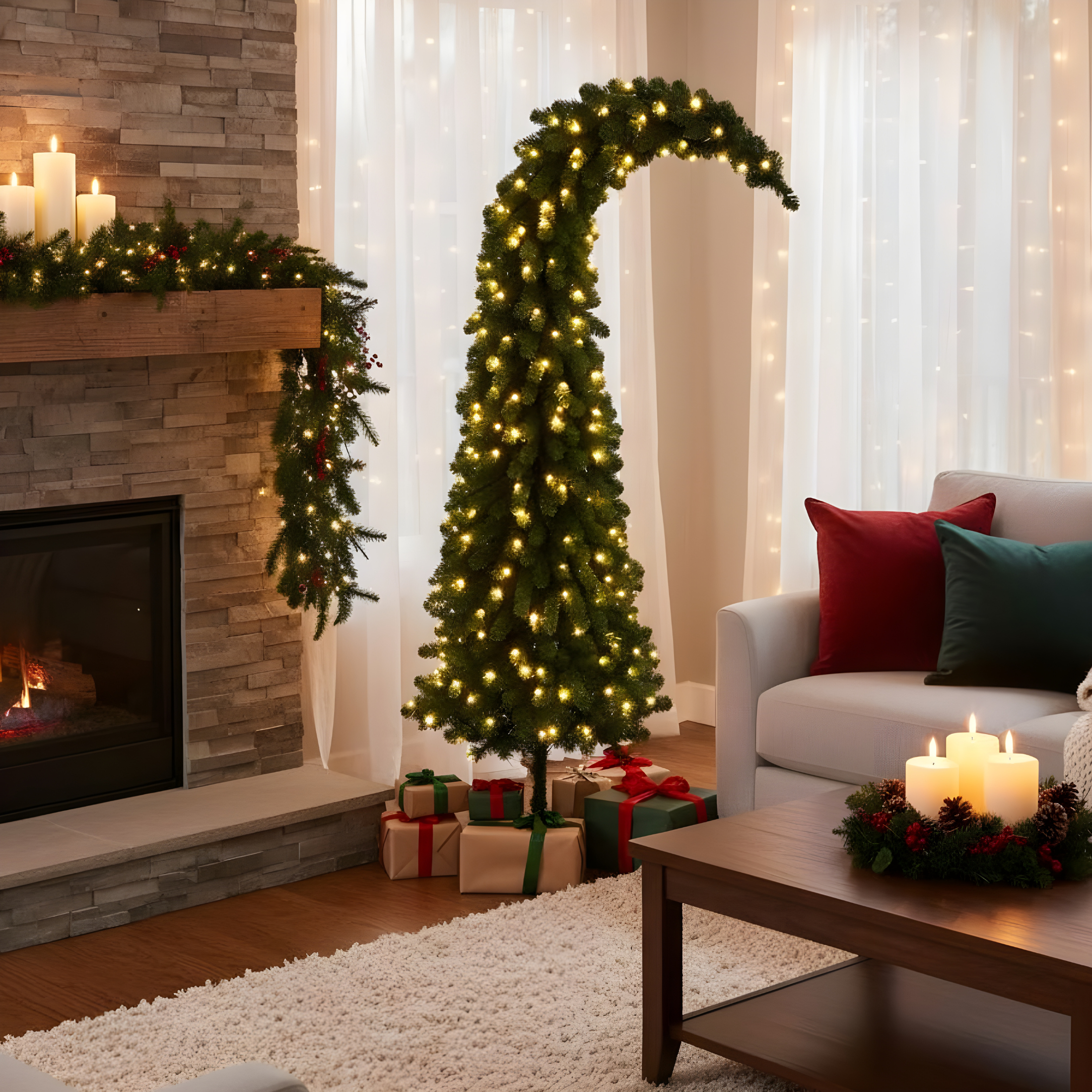 "Grix" Christmas tree with integrated LEDs, made of high-quality PVC, 210 cm high.