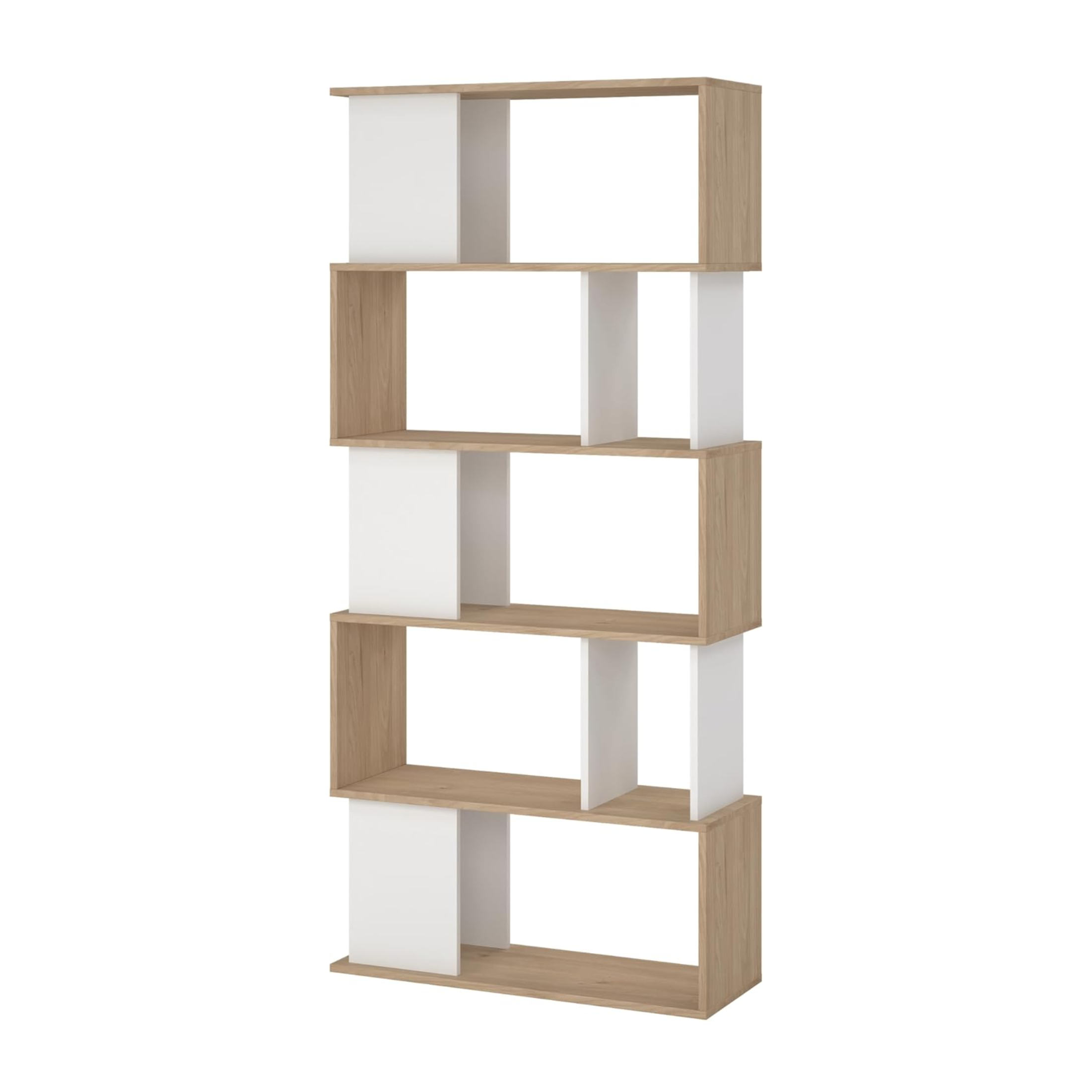 "Maze" modern tall open bookcase with 5 wooden shelves for the living room, 80x29.5 cm, 173.5 cm high