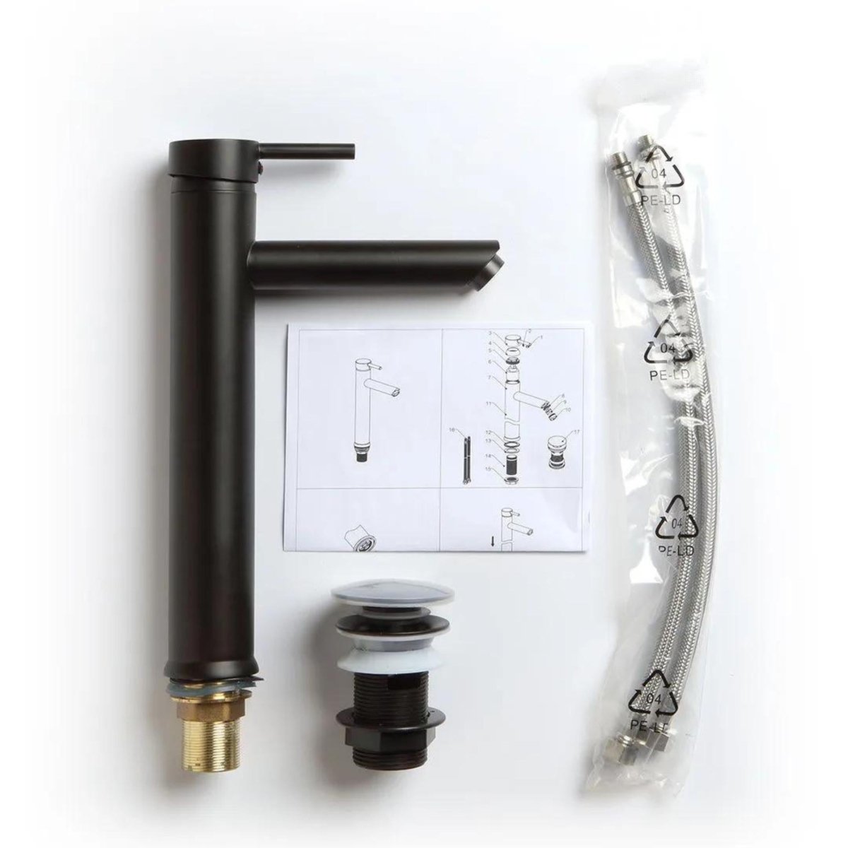 Miscelatore canna alta per lavabo "Lorian" in ottone nero con finitura opaca - MondoViro