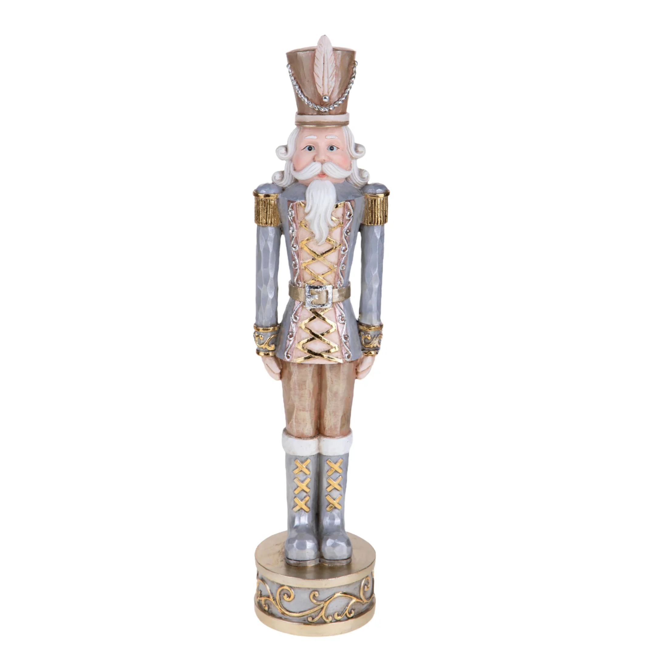 Nutcracker soldier figurine with hat, elegant Christmas decoration, made of resin, 38 cm high.