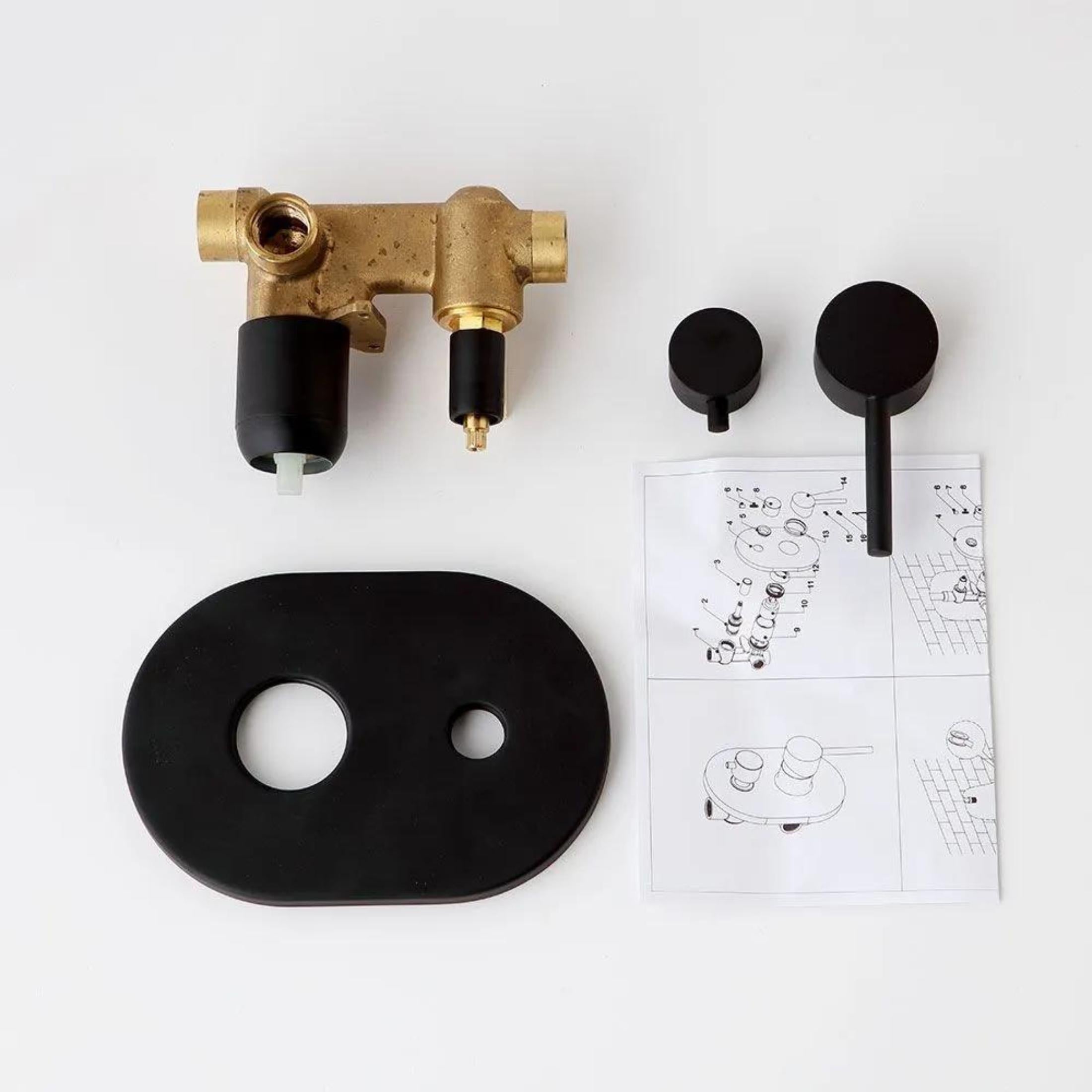 Theris built-in shower mixer with diverter in black brass with a matt finish