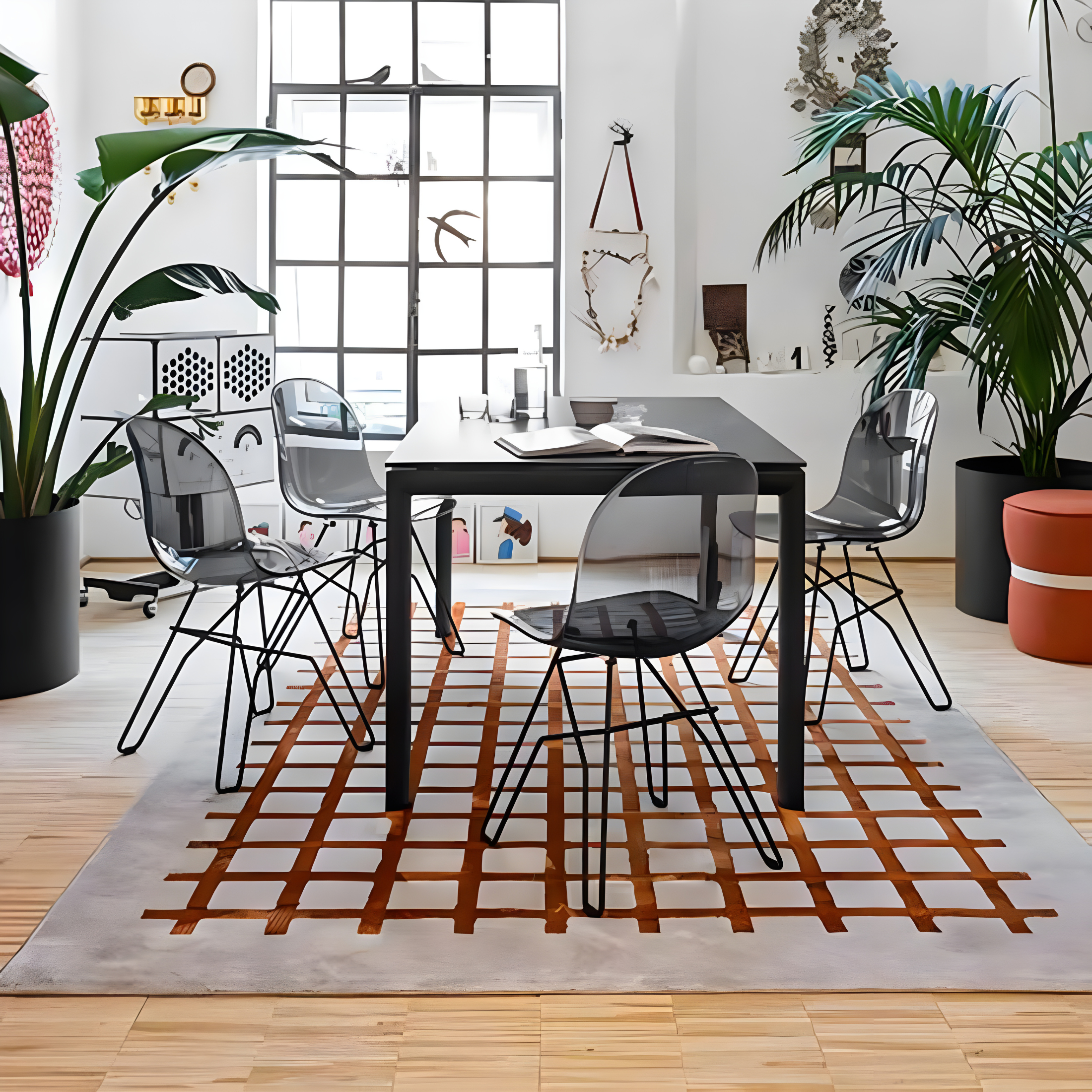 "Academy" modern living room chair set with transparent polycarbonate seat