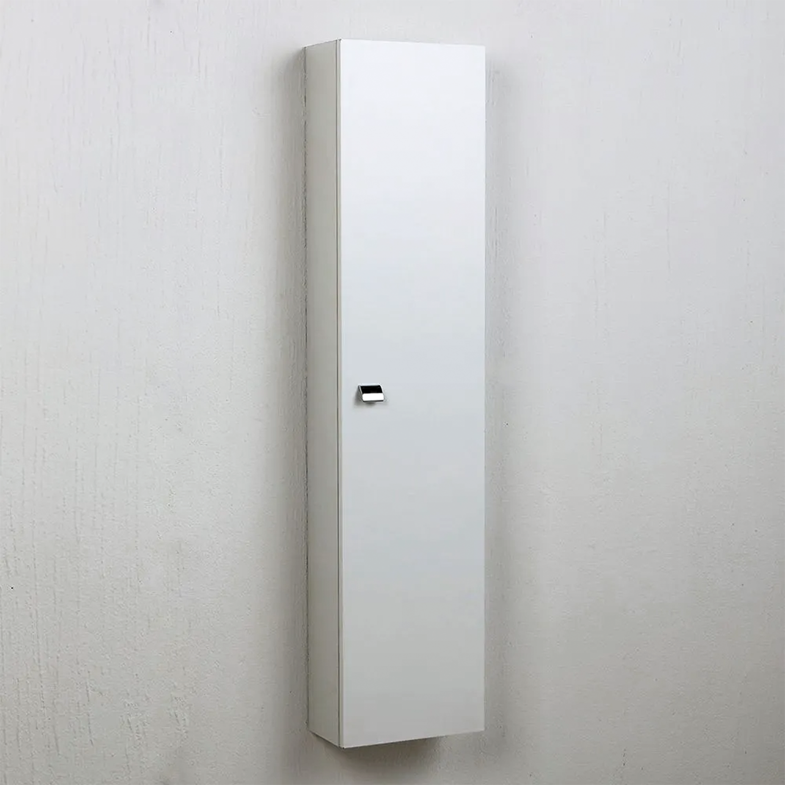 "Emma" suspended bathroom column unit with 1 door in white lacquered chipboard, 32x16 cm, 140 cm high