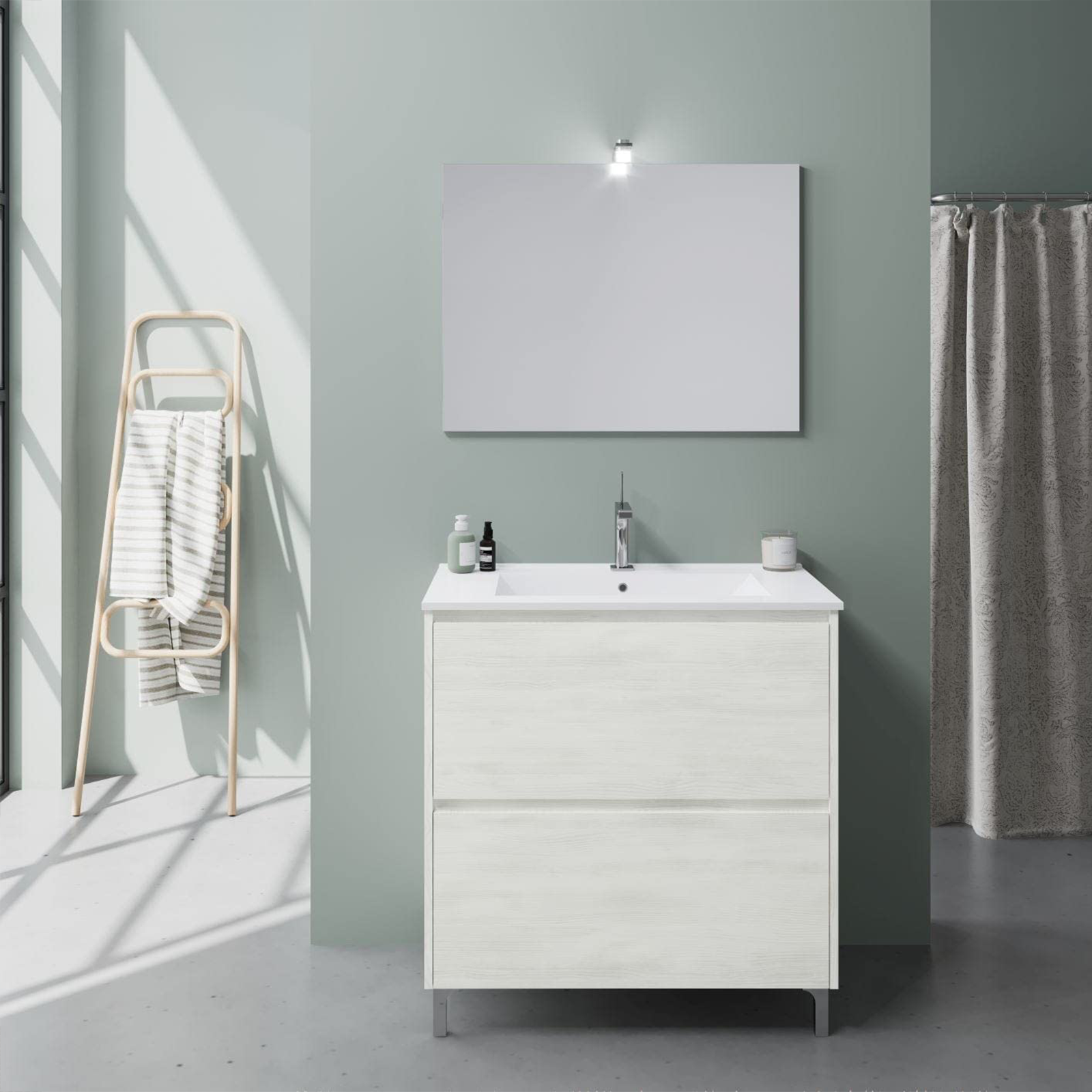 "Lisbona" bathroom vanity unit in chipboard with LED mirror, 80x46 cm, 75 cm high