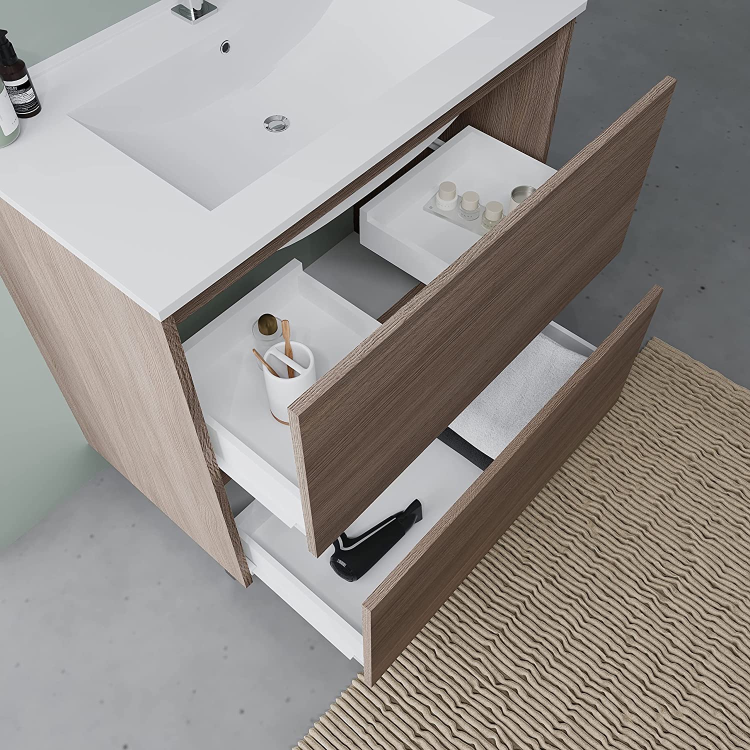 "Lisbona" bathroom vanity unit in chipboard with LED mirror, 80x46 cm, 75 cm high