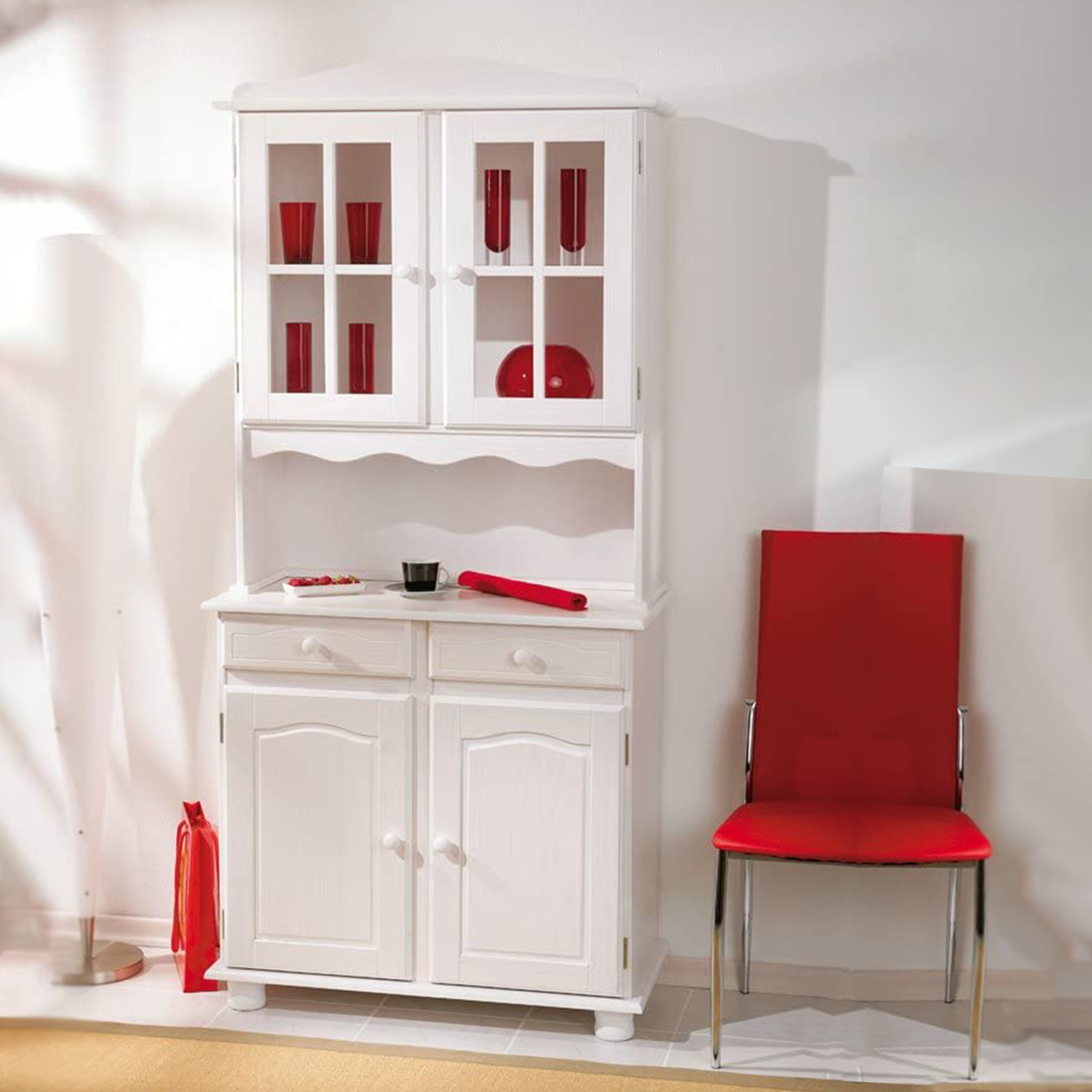 "Valencia" sideboard in solid white grained wood with open compartment h 198 cm
