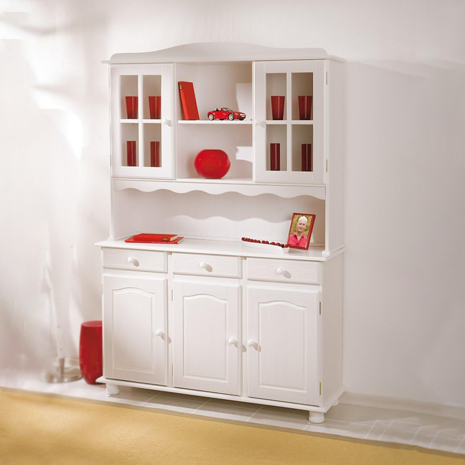 "Valencia" sideboard in solid white grained wood with open compartment h 198 cm