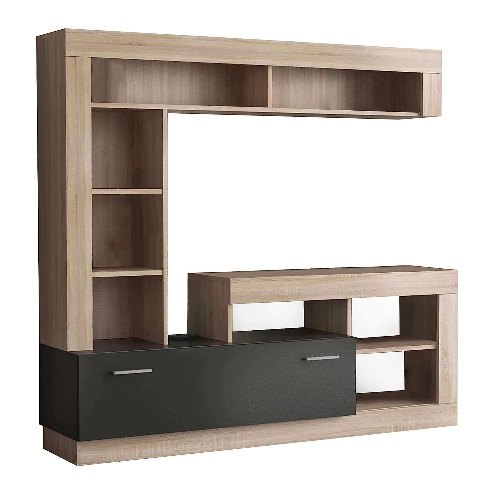 "Living Lea" modern living room wall unit in anthracite and oak, 170x42 cm, 170h