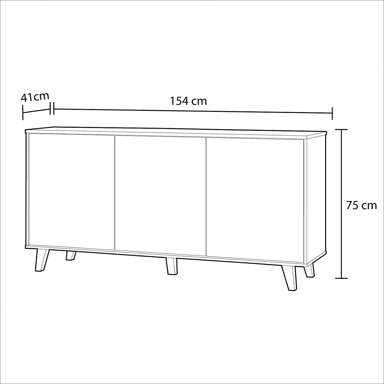 "Zaiken" 3-door sideboard in oak and white for the living room, 154x41 cm, 75 cm high.