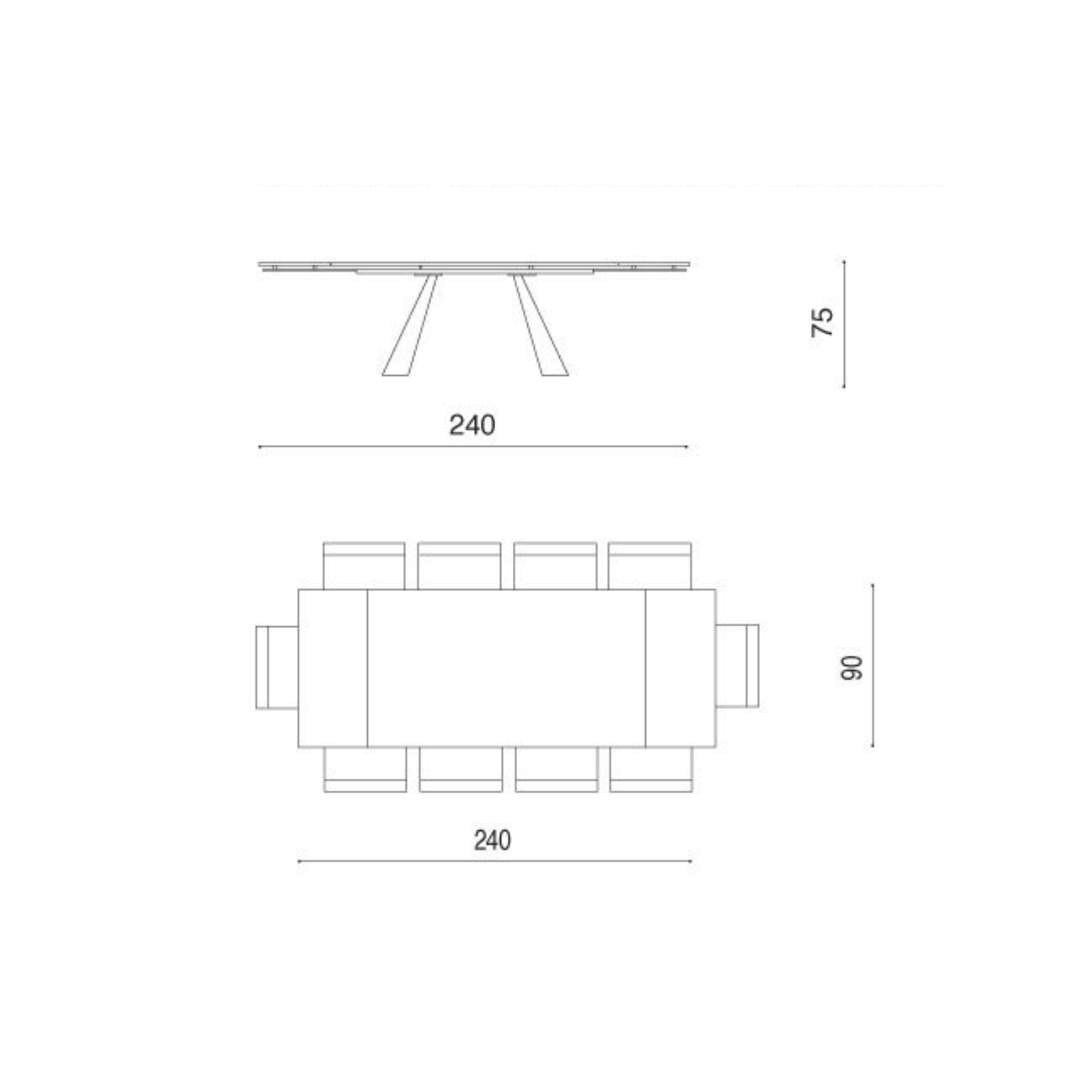"Rubino" extendable dining table with hammered glass top