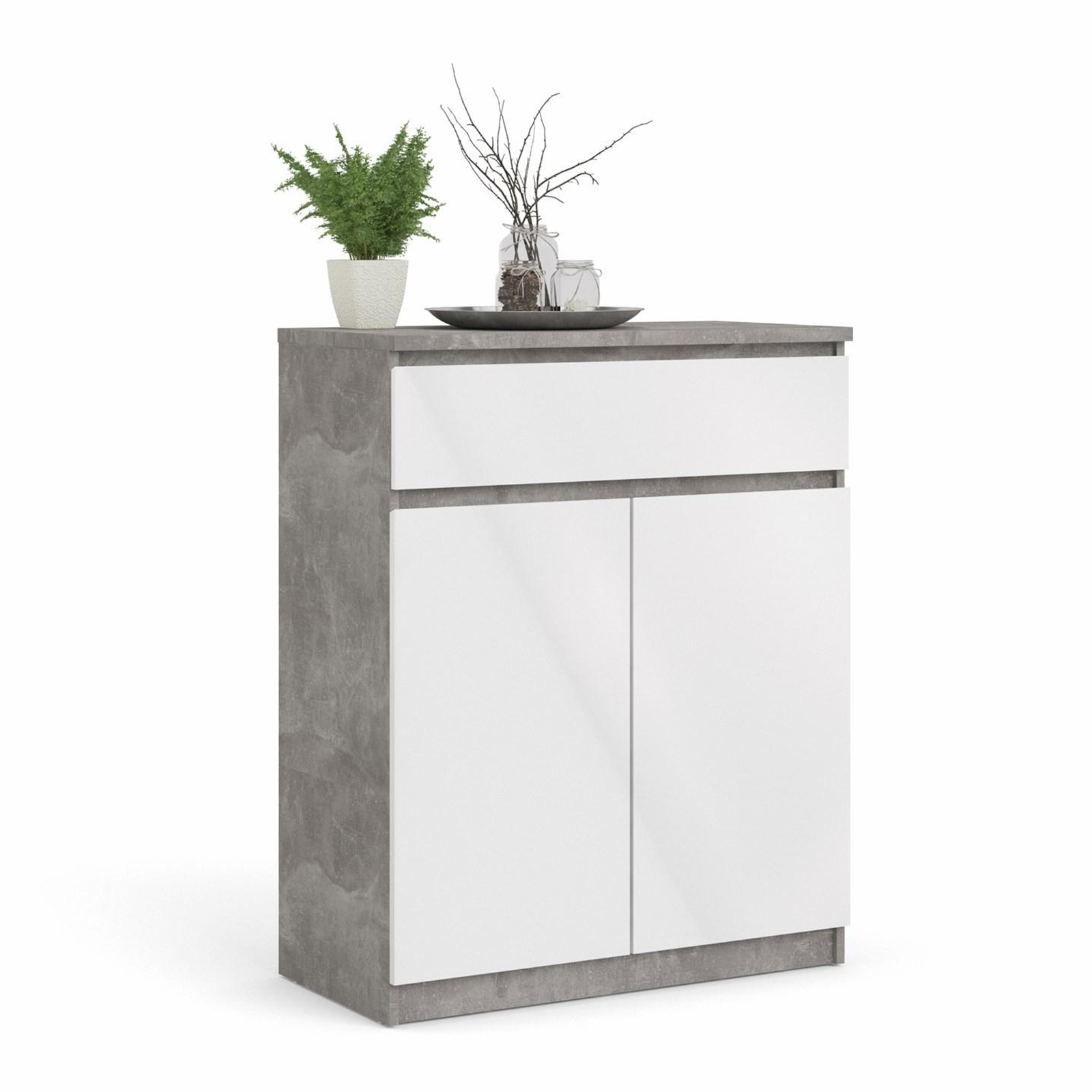 "Naia" wooden sideboard, chest of drawers, white and concrete