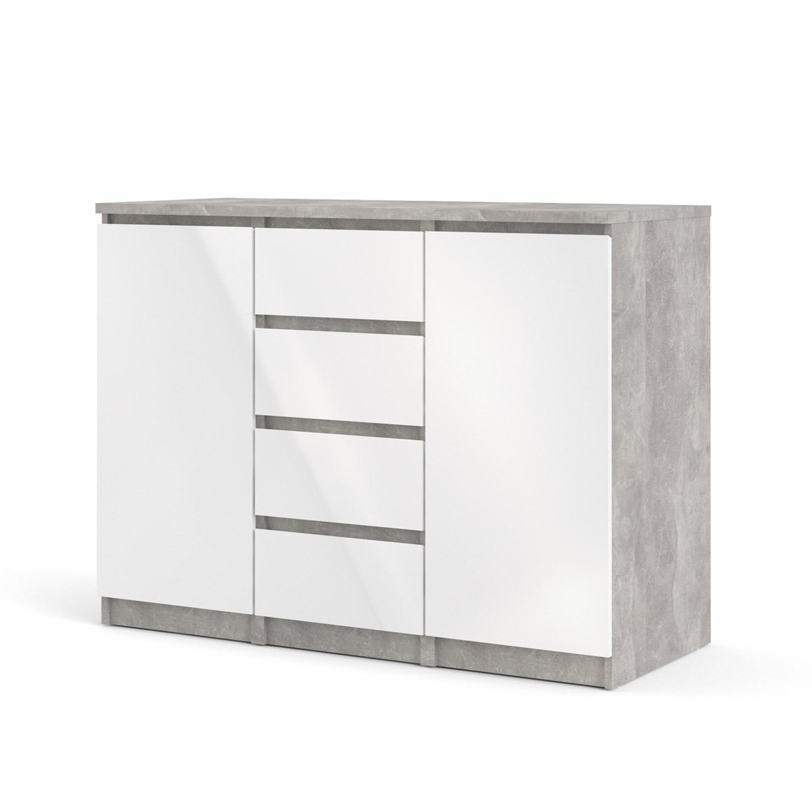 "Naia" wooden sideboard, chest of drawers, white and concrete