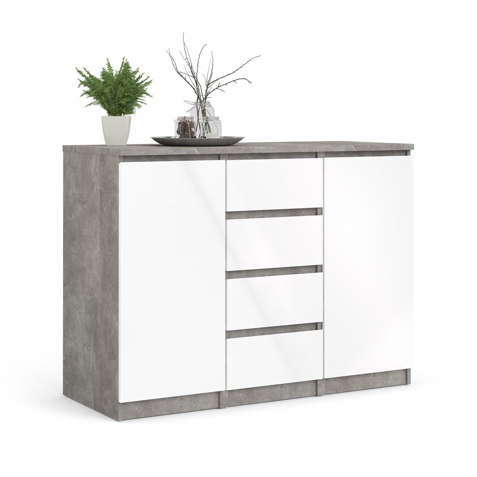 "Naia" wooden sideboard, chest of drawers, white and concrete