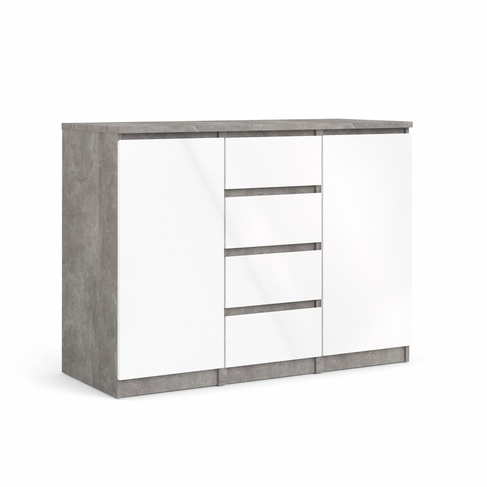 "Naia" wooden sideboard, chest of drawers, white and concrete