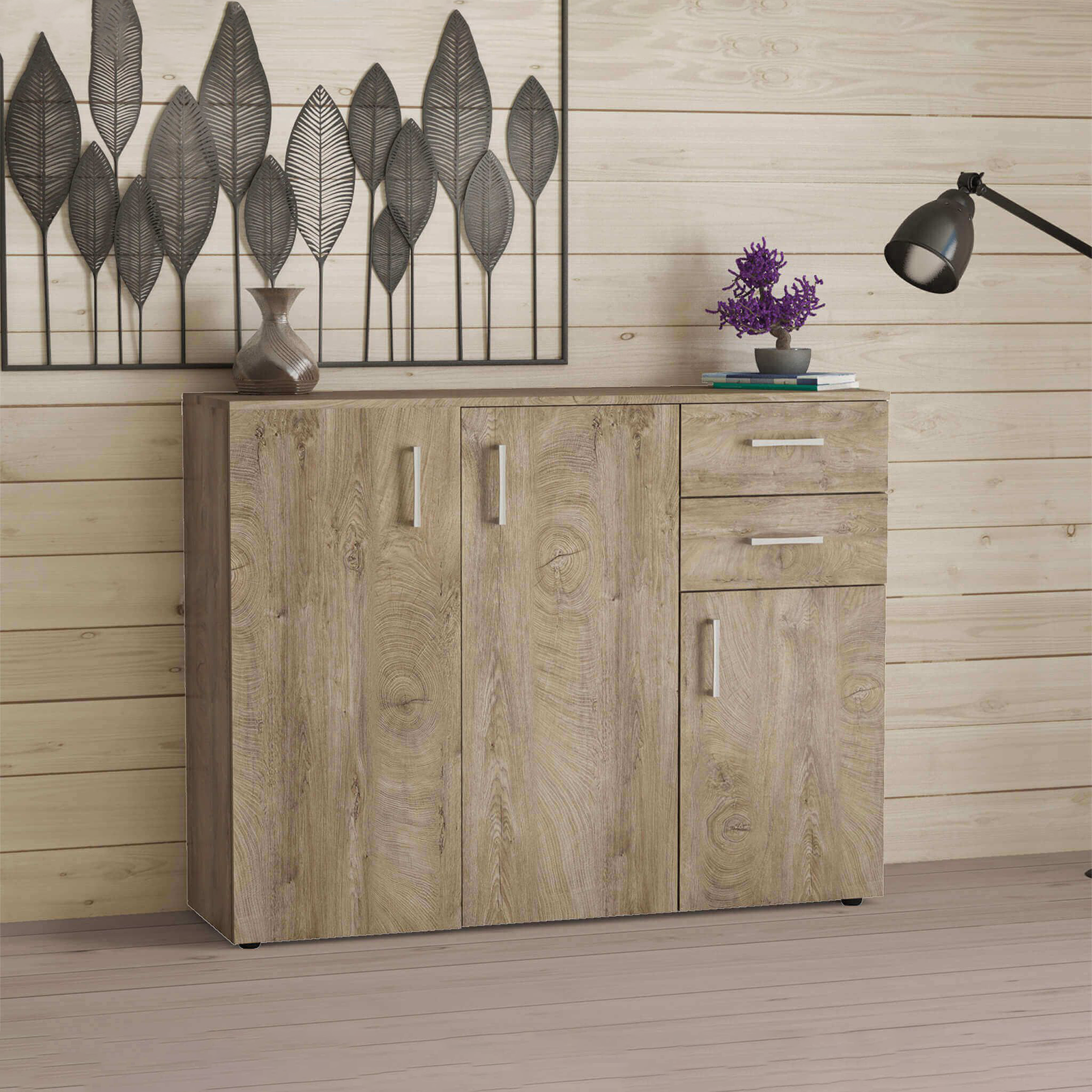 "K4298" wooden sideboard with 3 doors and 2 drawers for the living room, 106x36 cm, 93h