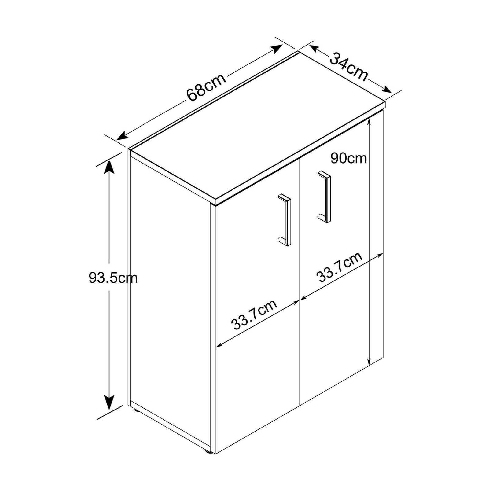 "K105" wooden living room cabinet with 2 hinged doors, 68x34 cm, 95 cm high