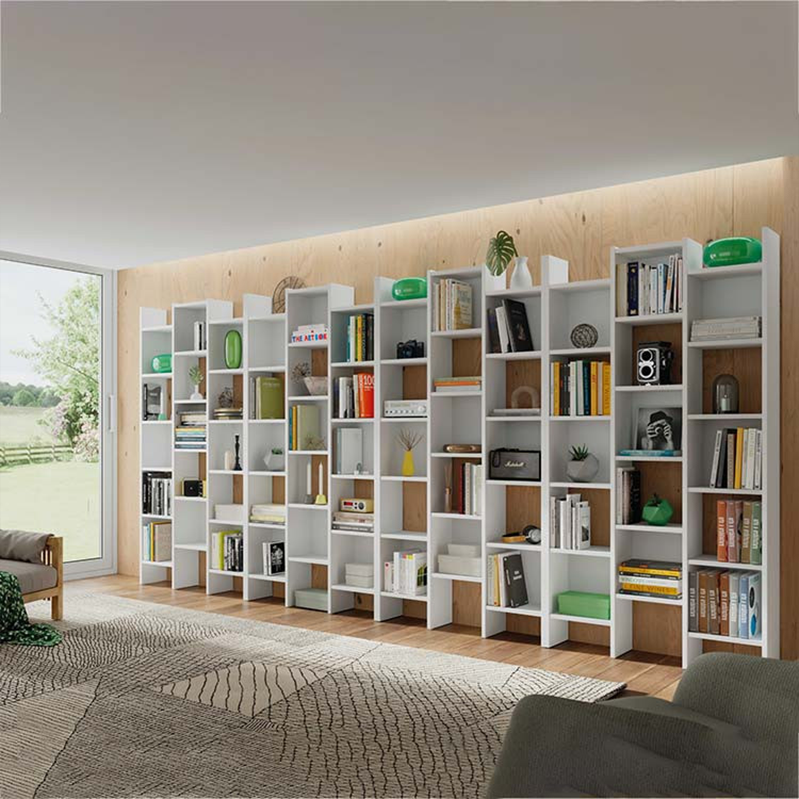Tall open bookcase "Italian" 15 wooden shelves 96x25 cm 192h