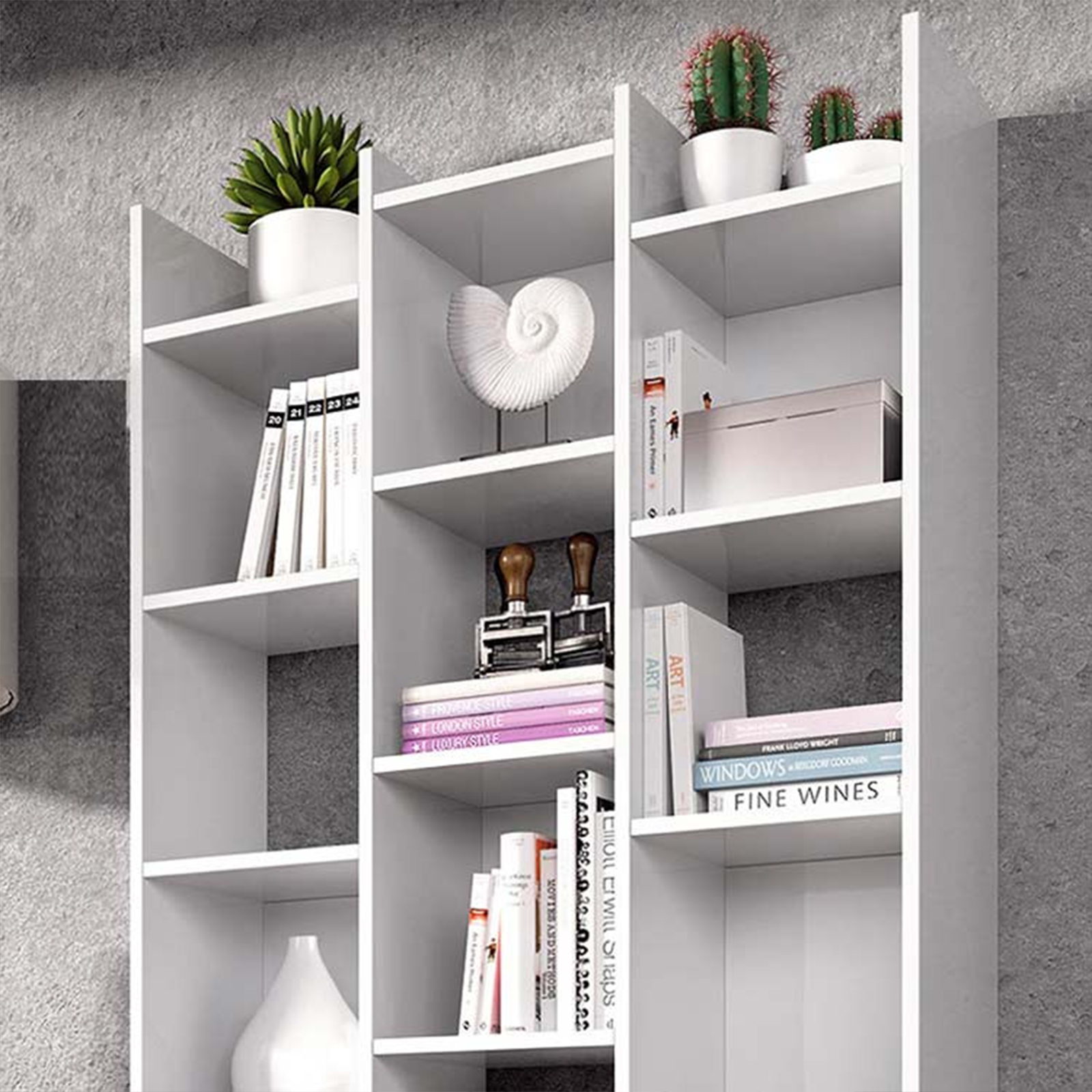 Tall open bookcase "Italian" 15 wooden shelves 96x25 cm 192h