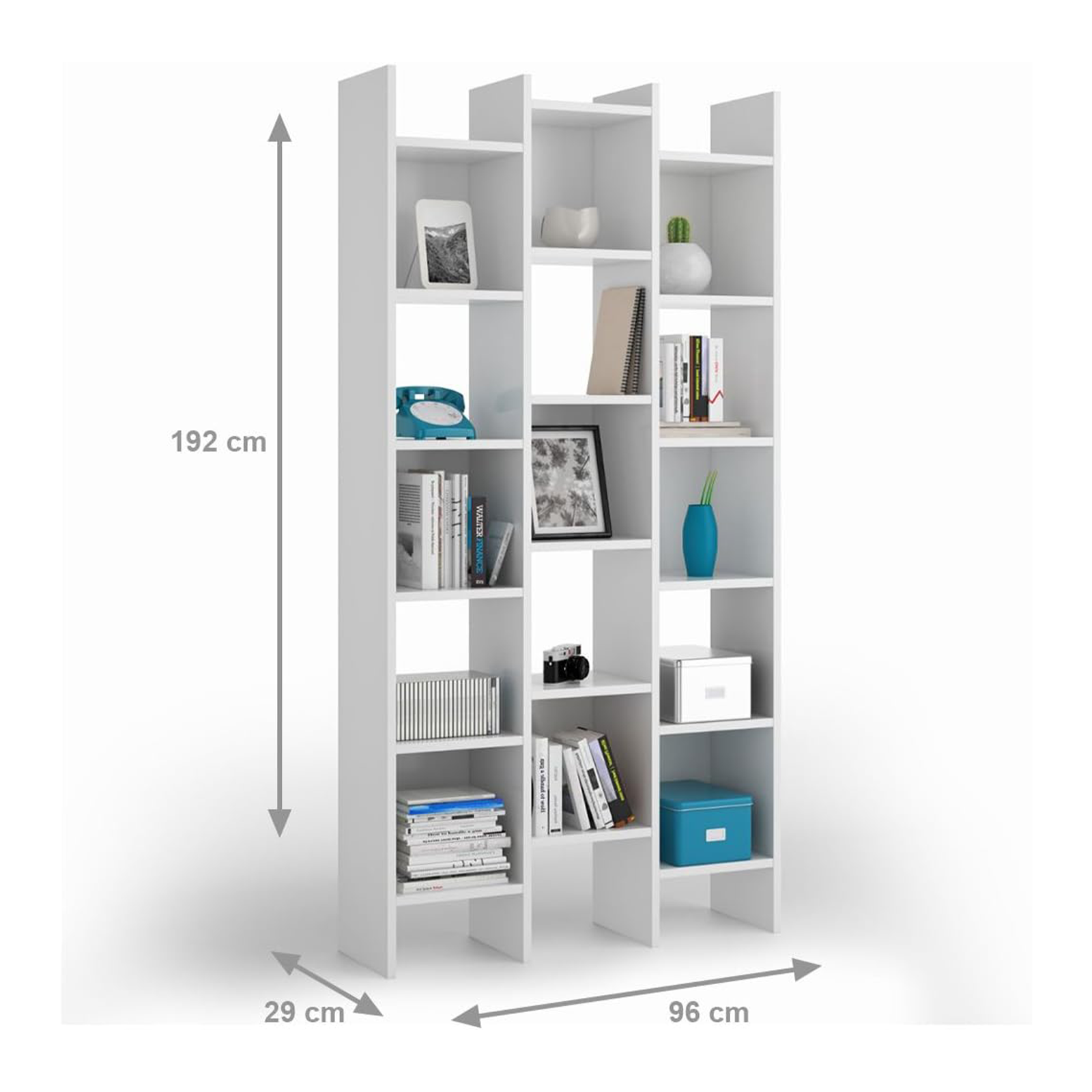 Tall open bookcase "Italian" 15 wooden shelves 96x25 cm 192h