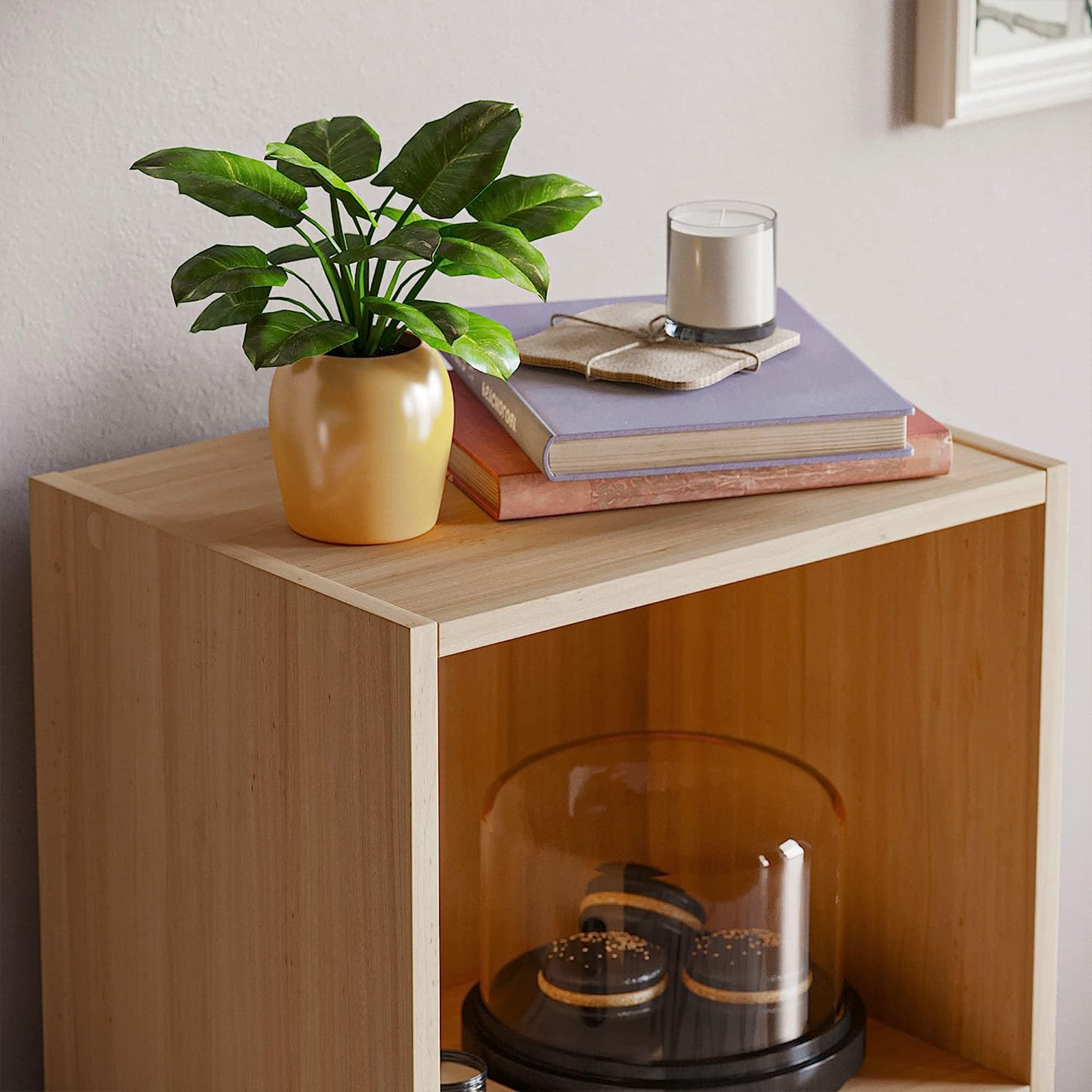Tall open bookcase "Cubo" with 3 compartments in melamine wood, 31x30 cm, 91h