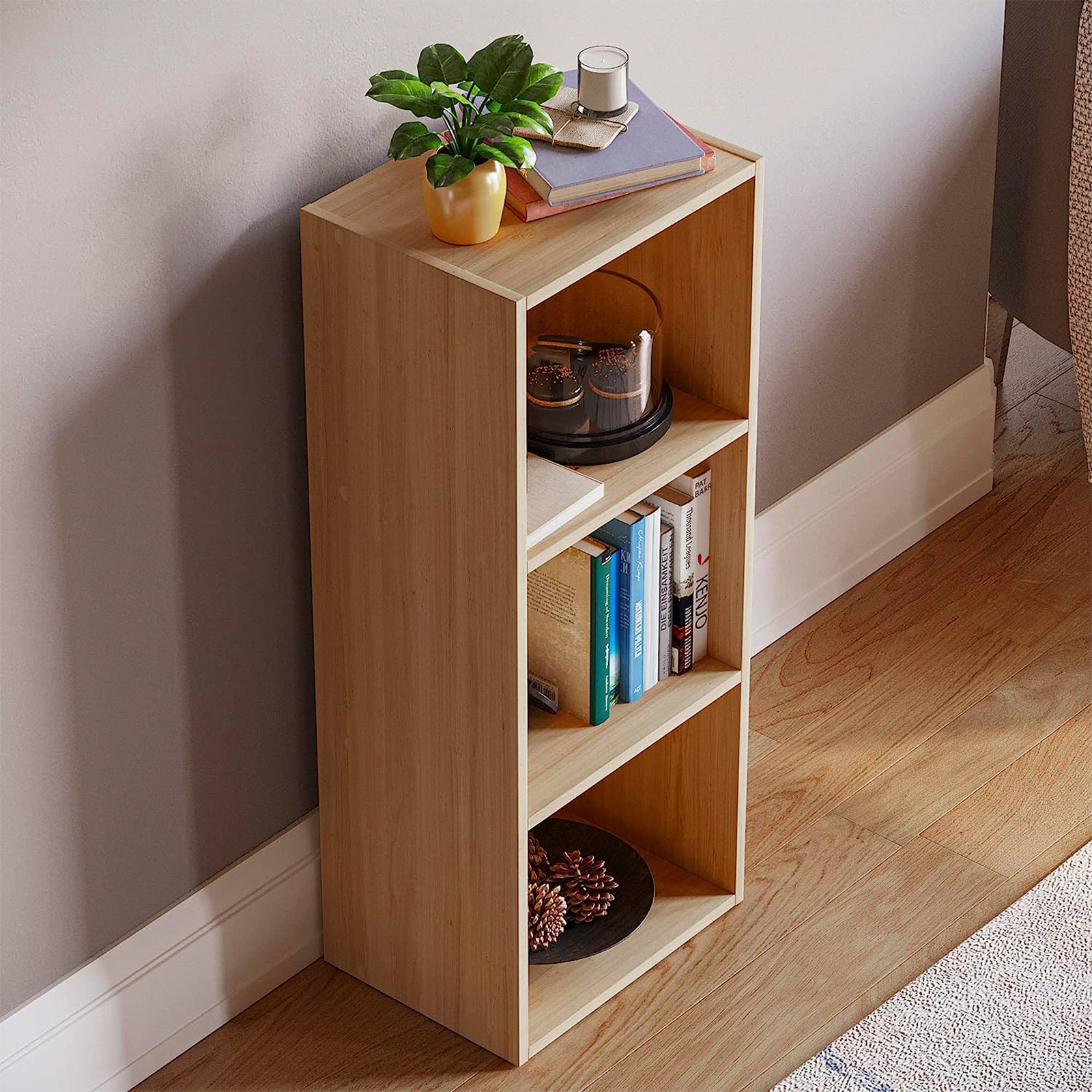 Tall open bookcase "Cubo" with 3 compartments in melamine wood, 31x30 cm, 91h