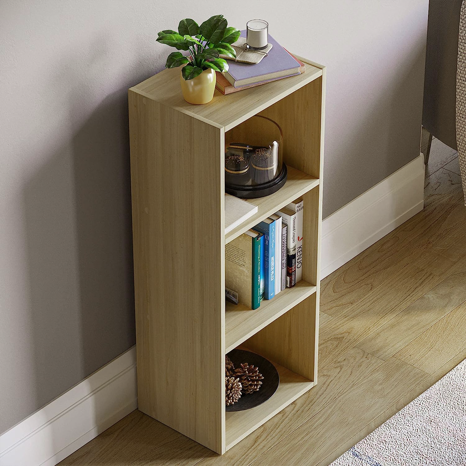 Tall open bookcase "Cubo" with 3 compartments in melamine wood, 31x30 cm, 91h