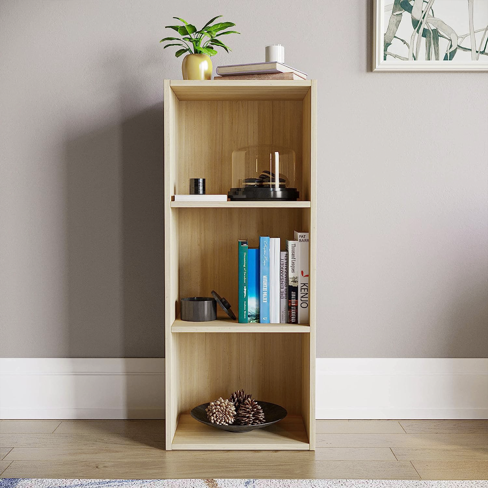 Tall open bookcase "Cubo" with 3 compartments in melamine wood, 31x30 cm, 91h