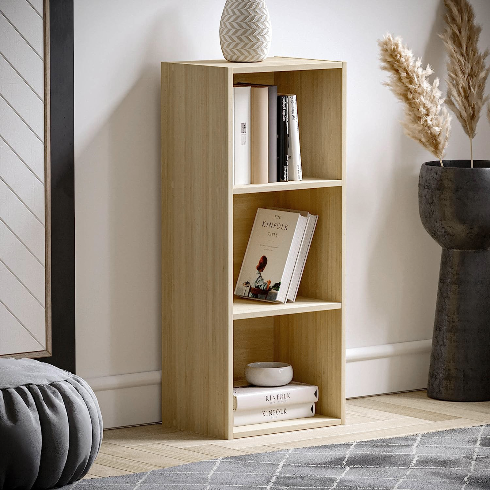 Tall open bookcase "Cubo" with 3 compartments in melamine wood, 31x30 cm, 91h