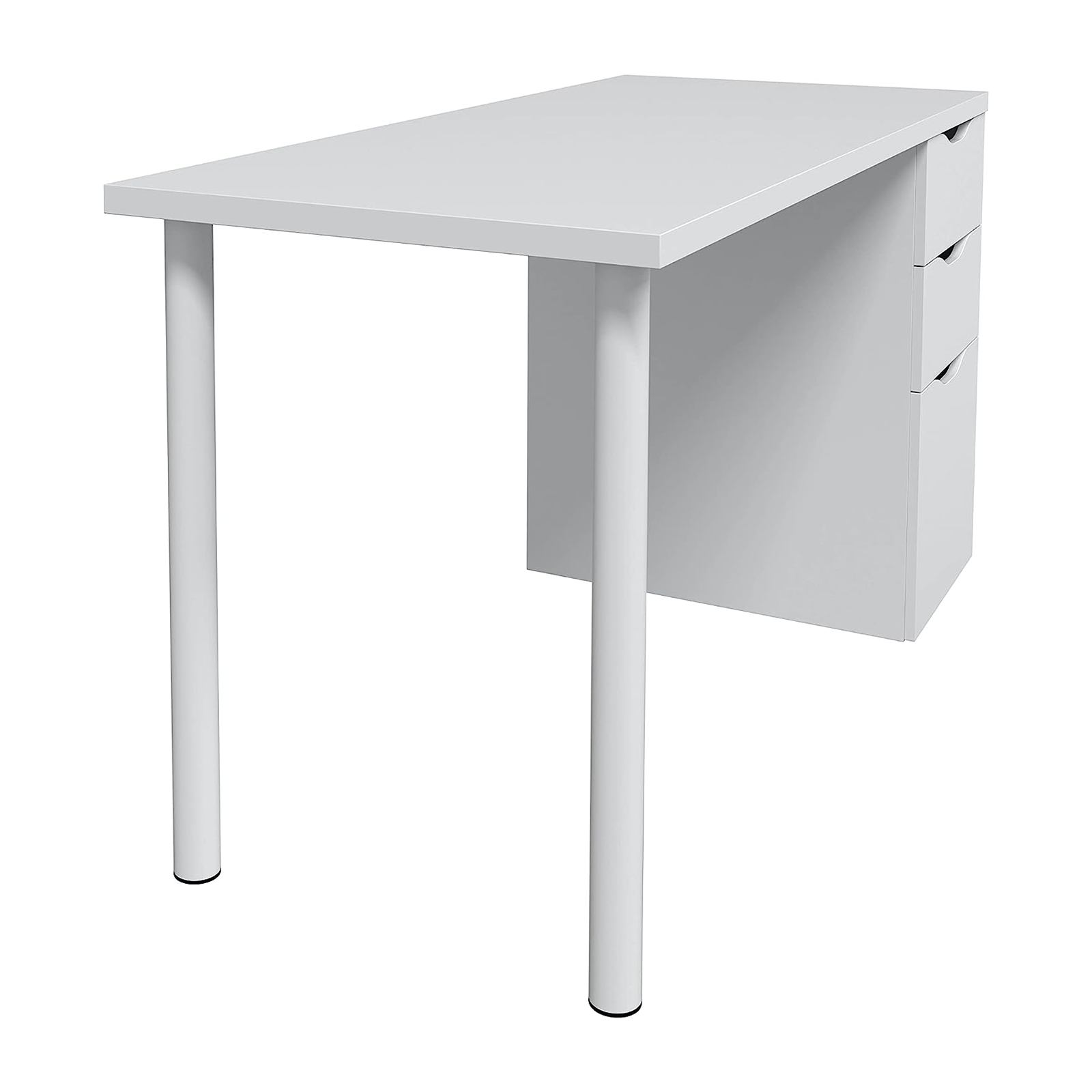 White "Athena" chipboard desk with 3 drawers and metal legs, 138x60 cm, 74h