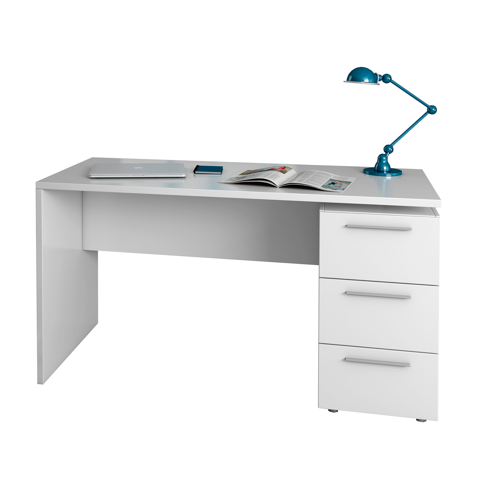 Modern "Stylus" wooden desk in matt white with drawers, 138x60 cm, 74h