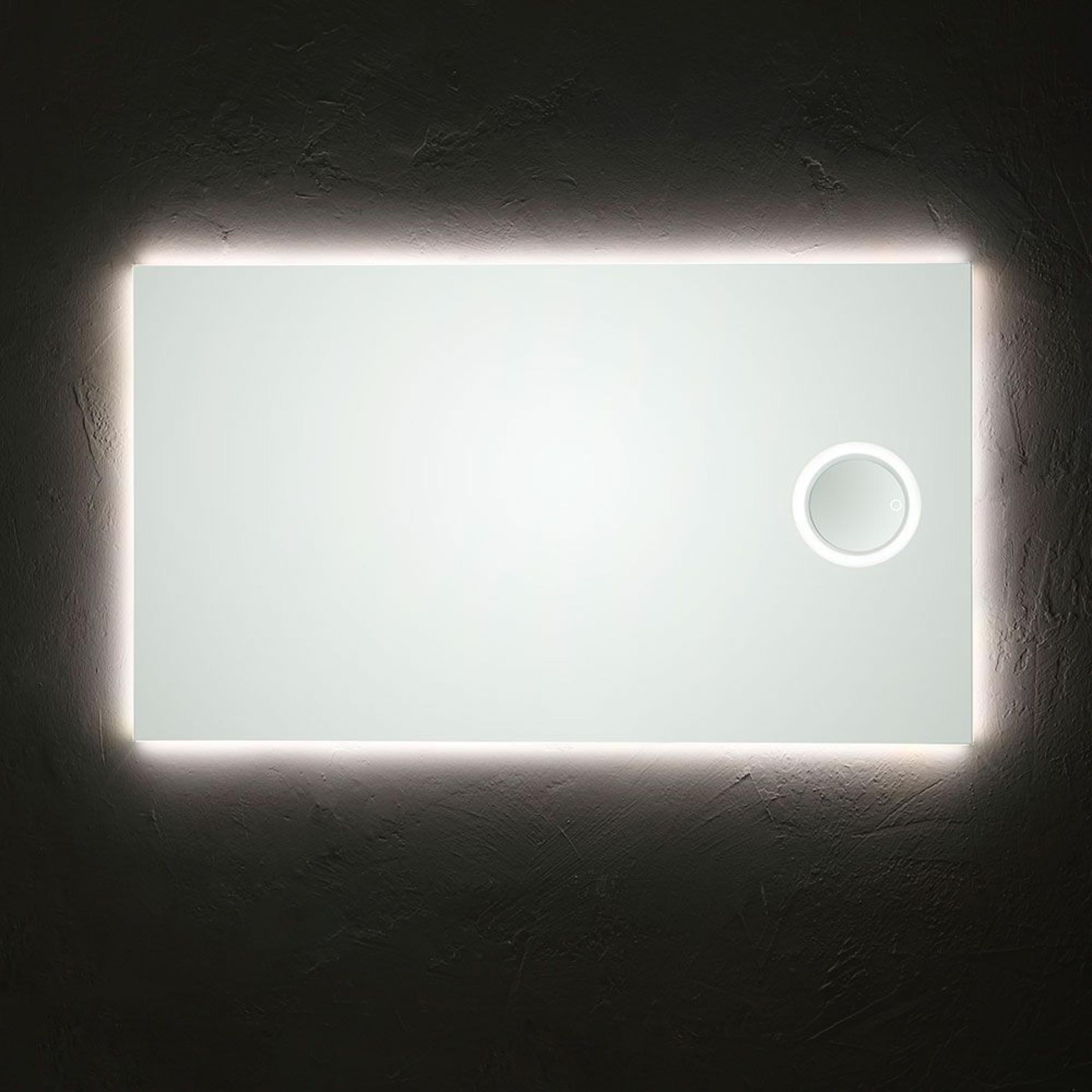 "Corvallis" rectangular LED mirror with backlit magnifying glass, 120x70 cm