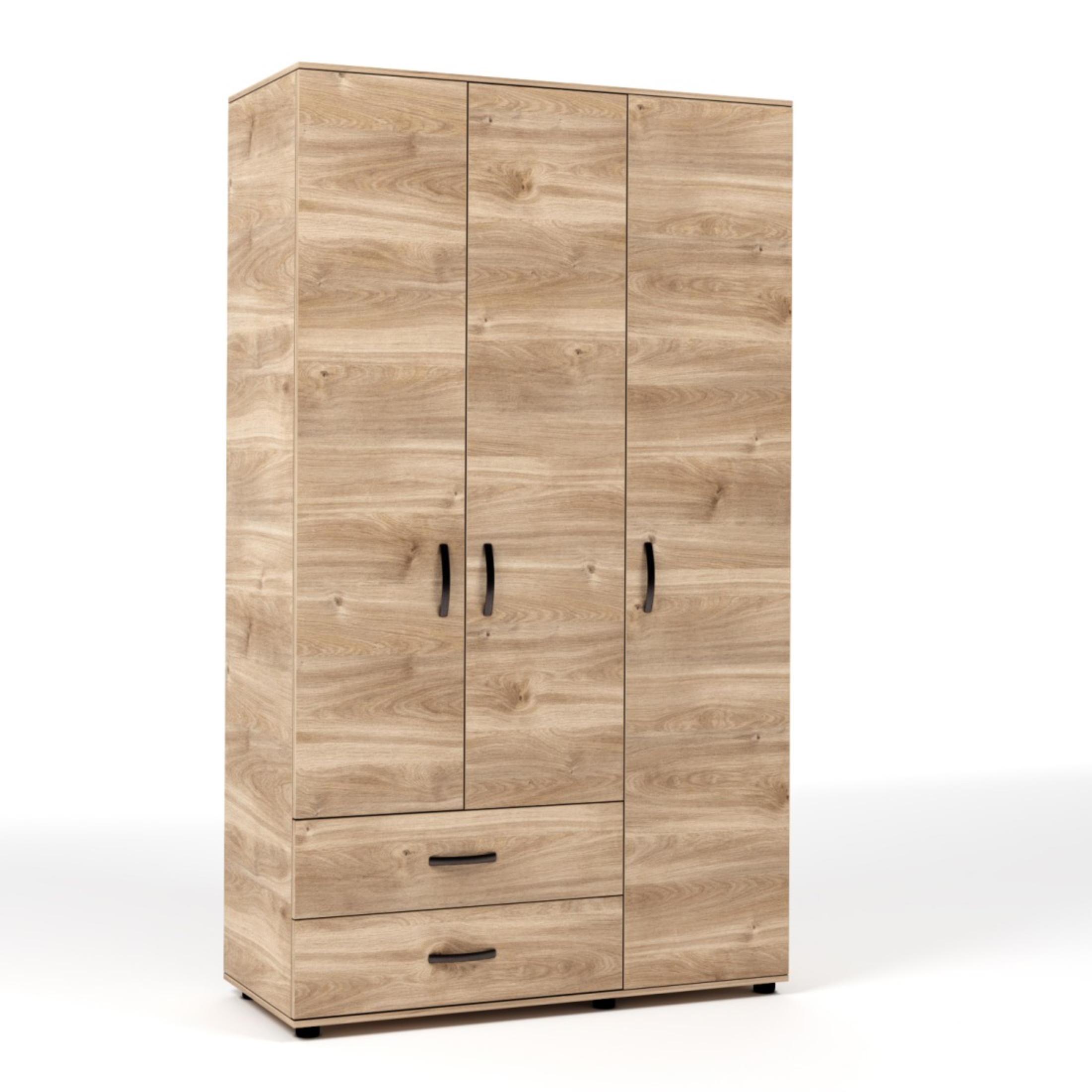 Modern "Classy" wooden wardrobe with 3 doors and 2 drawers, 120x52 cm, 205 cm high