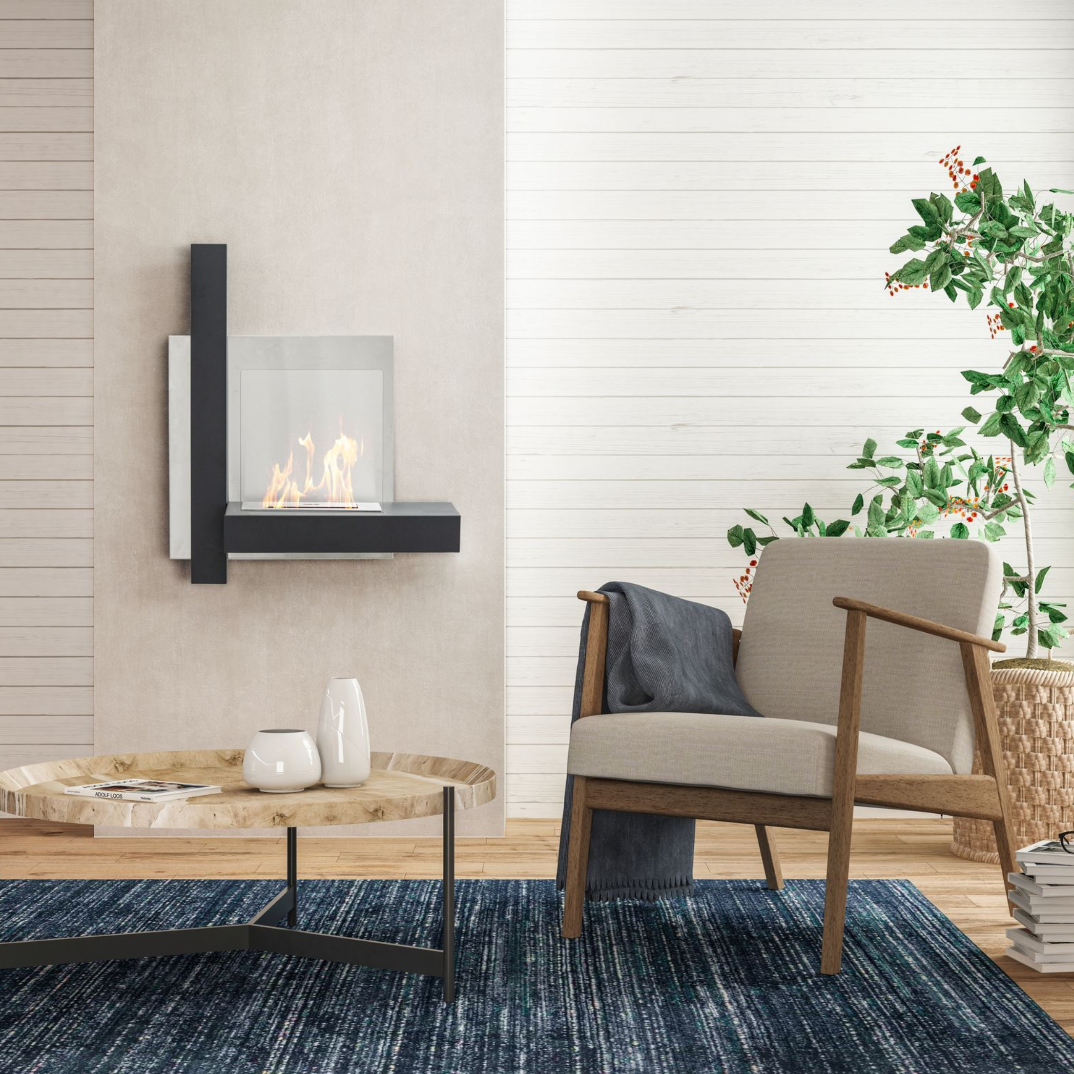 "Thomas" bioethanol fireplace in tempered glass, 72x22 cm, 63h