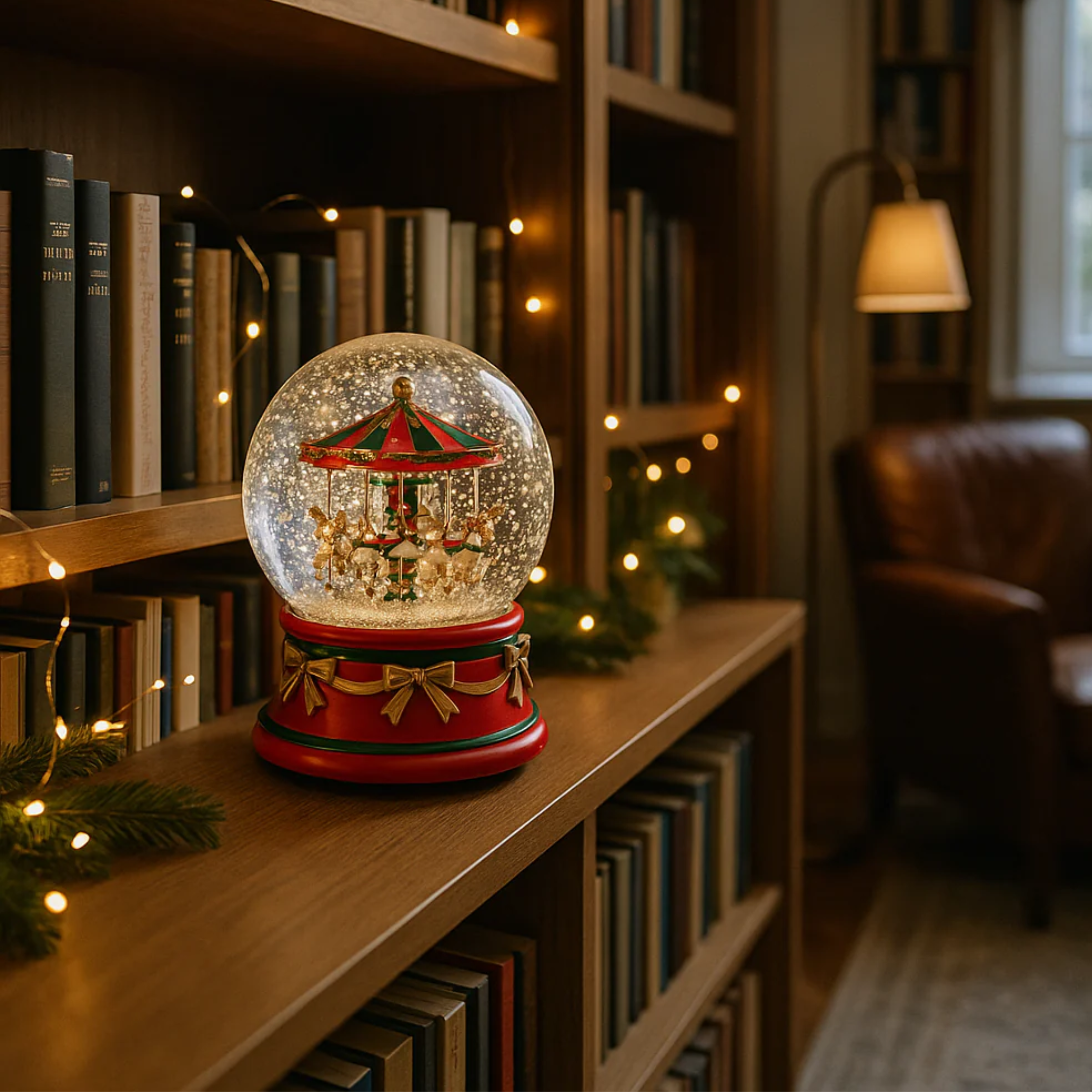 Ball with water and glitter with immersed carousel 12x12 cm 15.8h