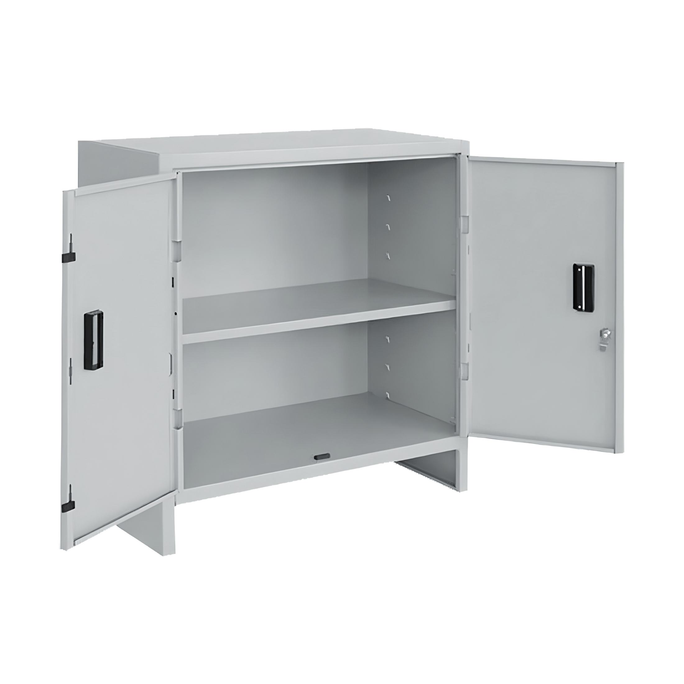 "Ferr" low 2-door office cabinet in painted metal, grey, with lock
