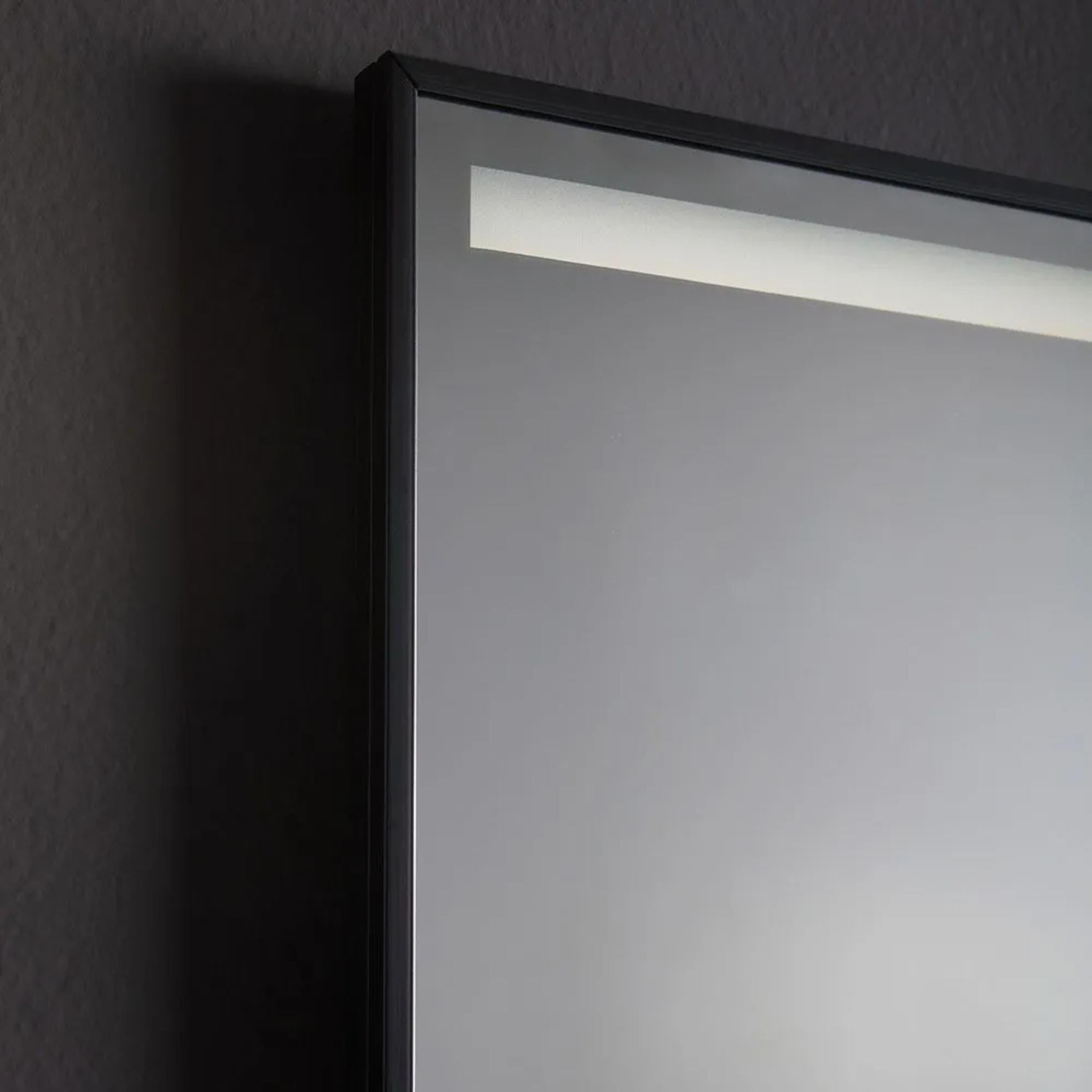 "Sombra" rectangular LED strip mirror with matt black frame
