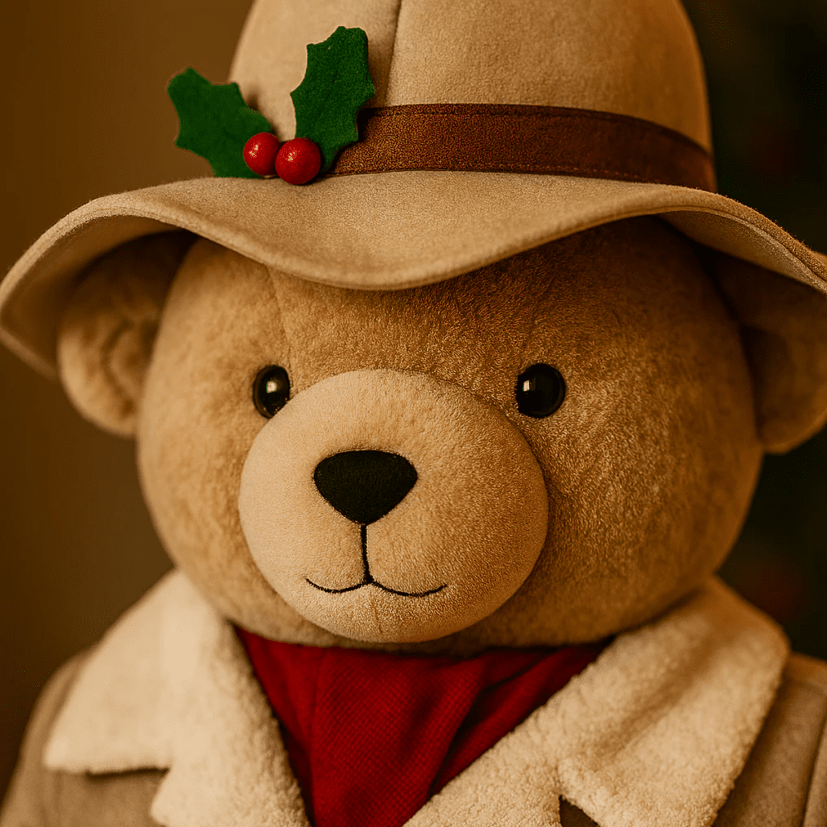 Orsacchiotto country con cappotto beige e cappello, decorazioni natalizie in poliestere - MondoViro