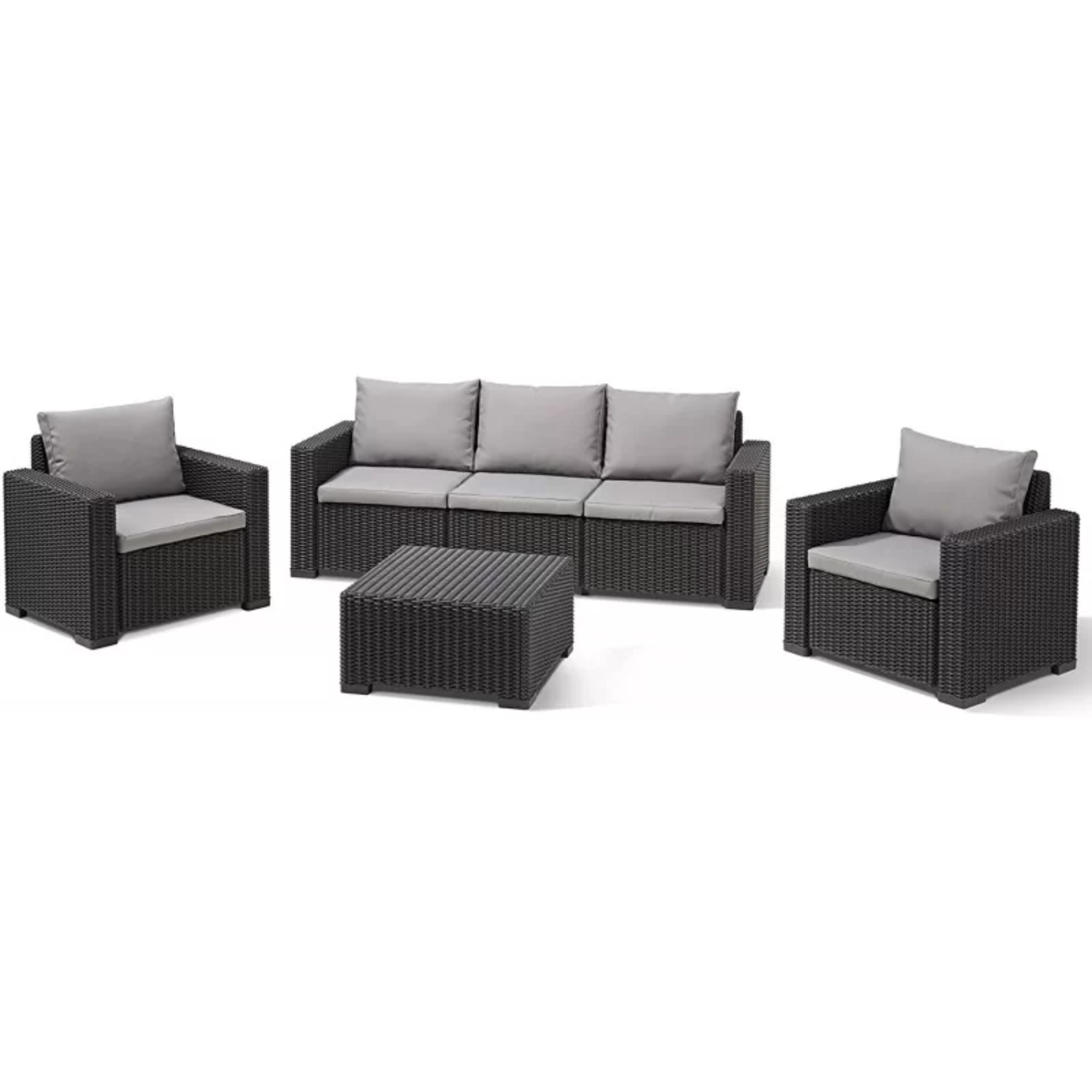 "California" 3-seater garden sofa in rattan-effect resin with cushions, 198x68 cm, 71.5 cm high
