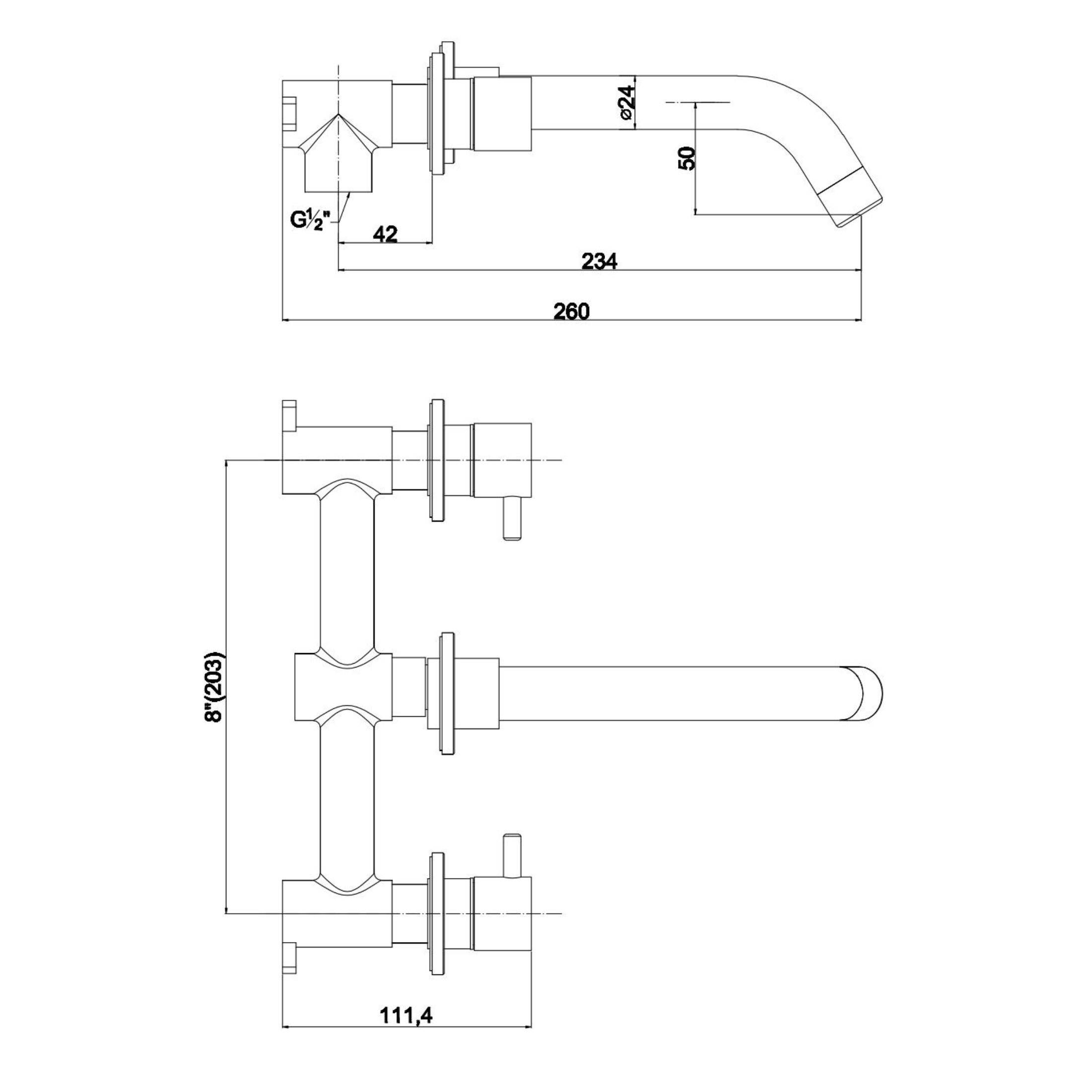"Ismara" wall-mounted chrome-plated brass basin mixer tap