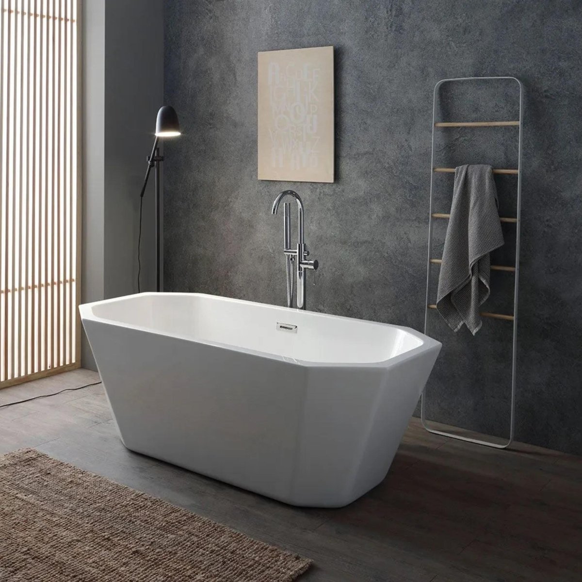 Vasca da bagno ottagonale autoportante "Beatrice" in acrilico bianco cm 161x74 56h - MondoViro