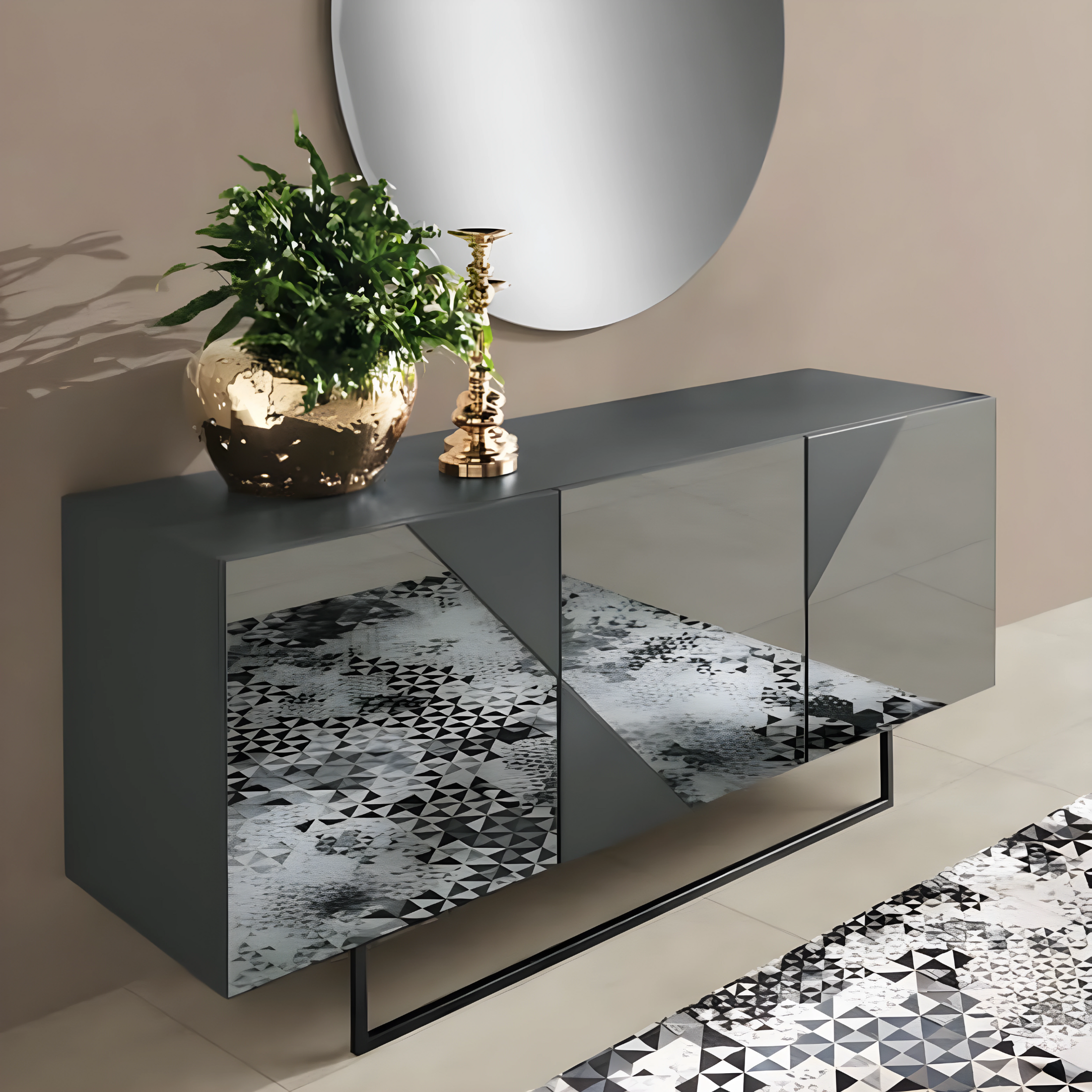 Modern 3-door entrance sideboard "Arte180" already assembled with mirrored doors, 180x50 cm, h80 cm