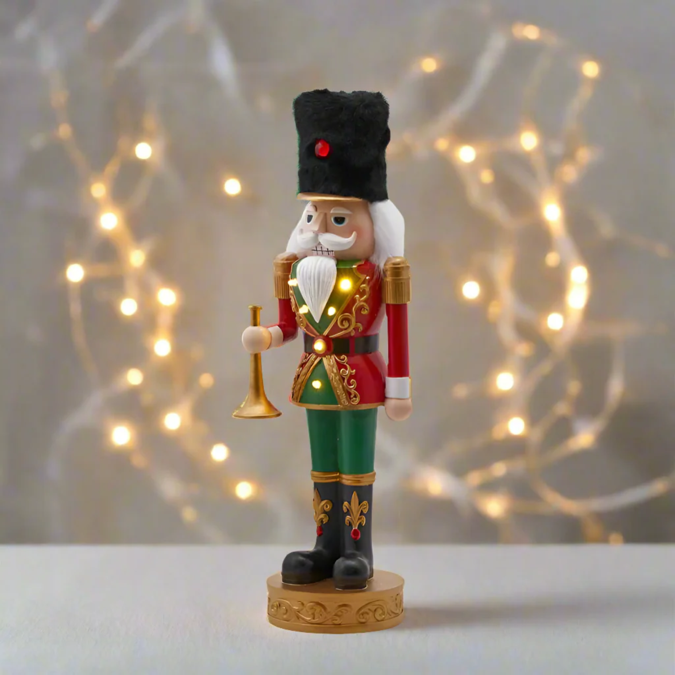 Nutcracker soldier with LED lights, resin Christmas decoration, 47 cm high.