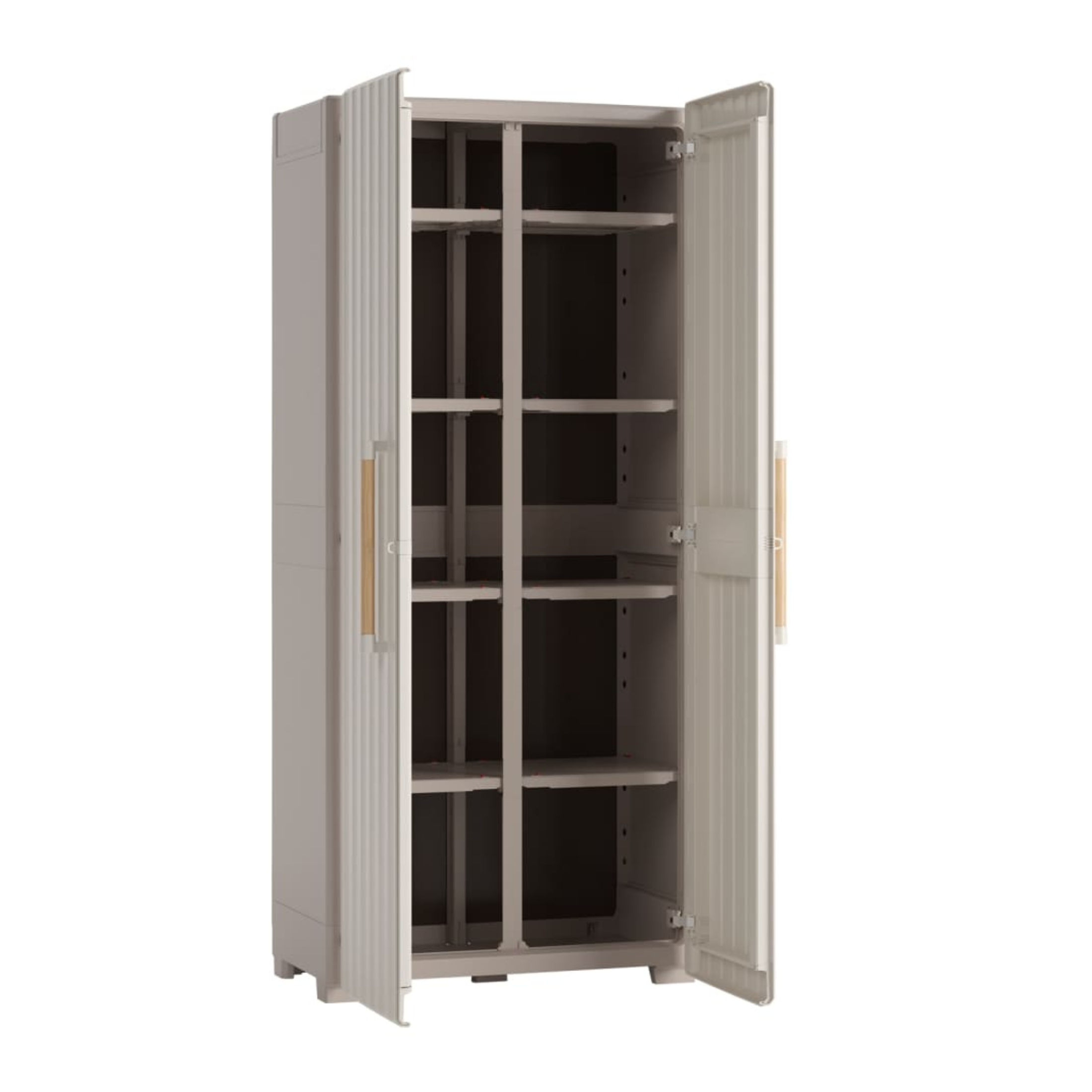 "Groove" resin garden cabinet with internal shelves and raised feet