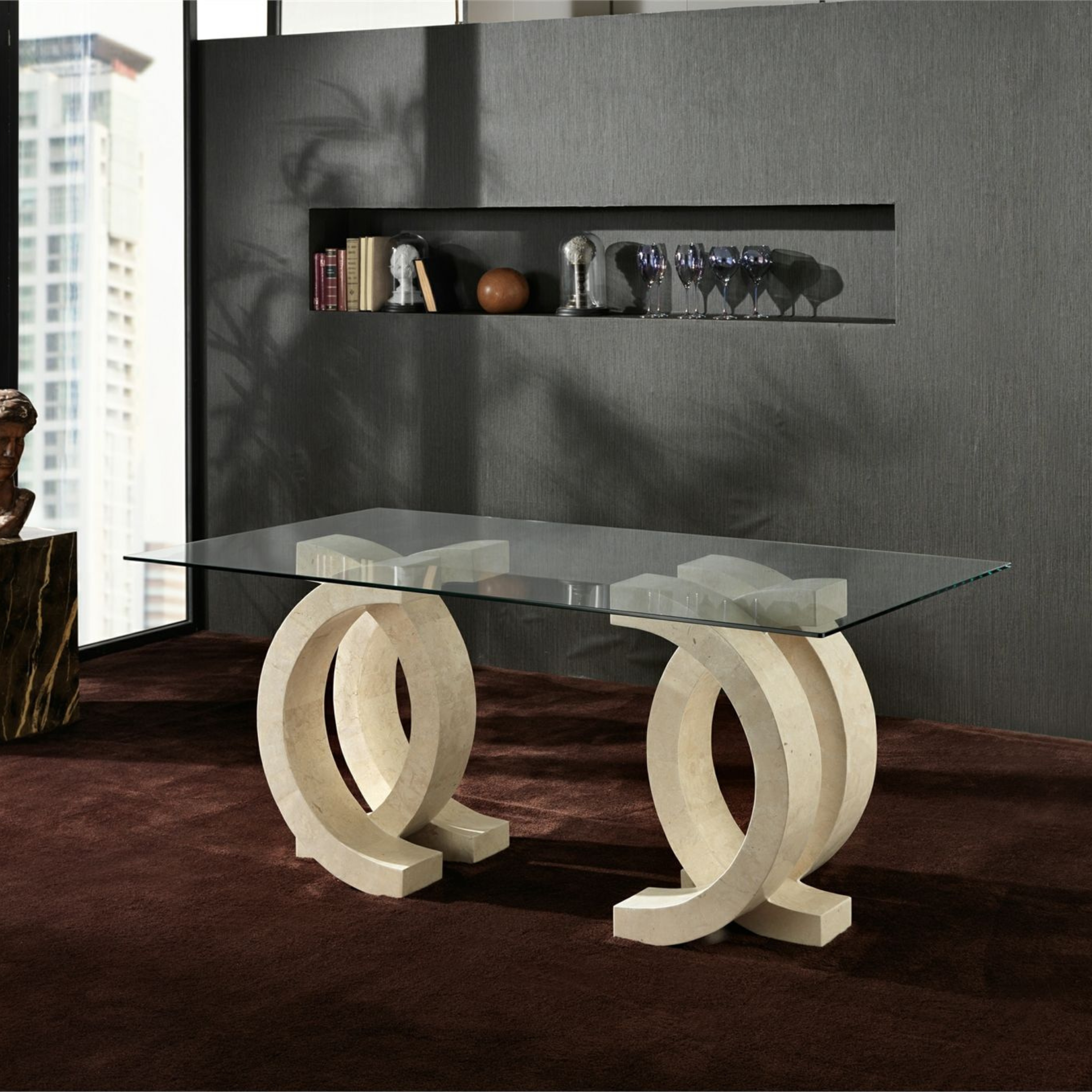 "Coco" stone dining table with tempered glass top, 180x100 cm, 76 cm high