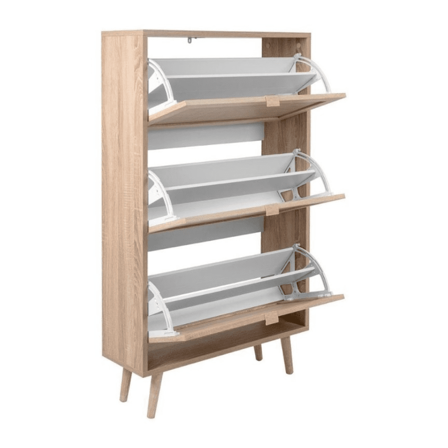 Scarpiera salvaspazio 3 ante a ribalta "Bali" effetto vimini doppio profondità - MondoViro