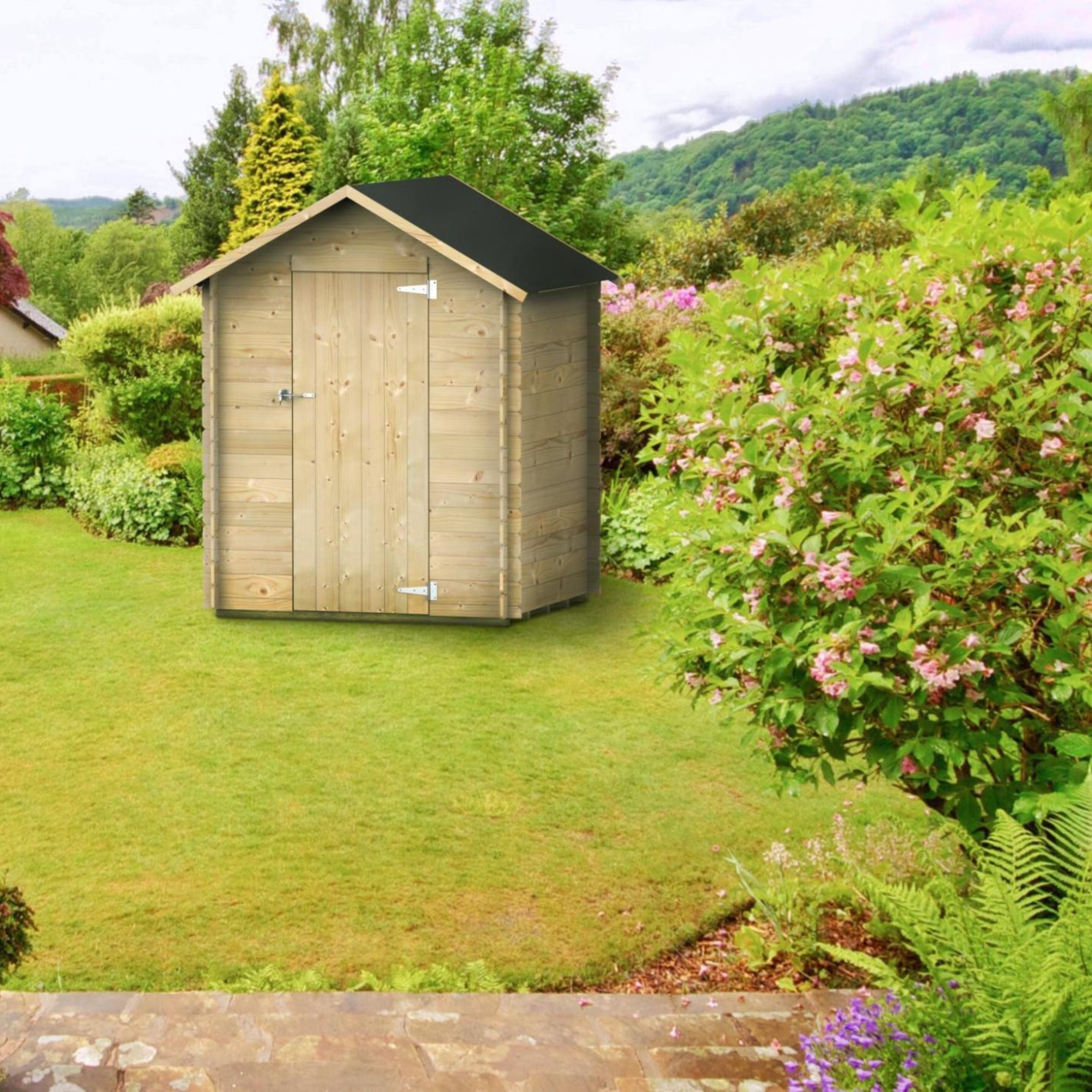 "Marcella" wooden garden shed with single blind hinged door, 146x130 cm, 185 cm high
