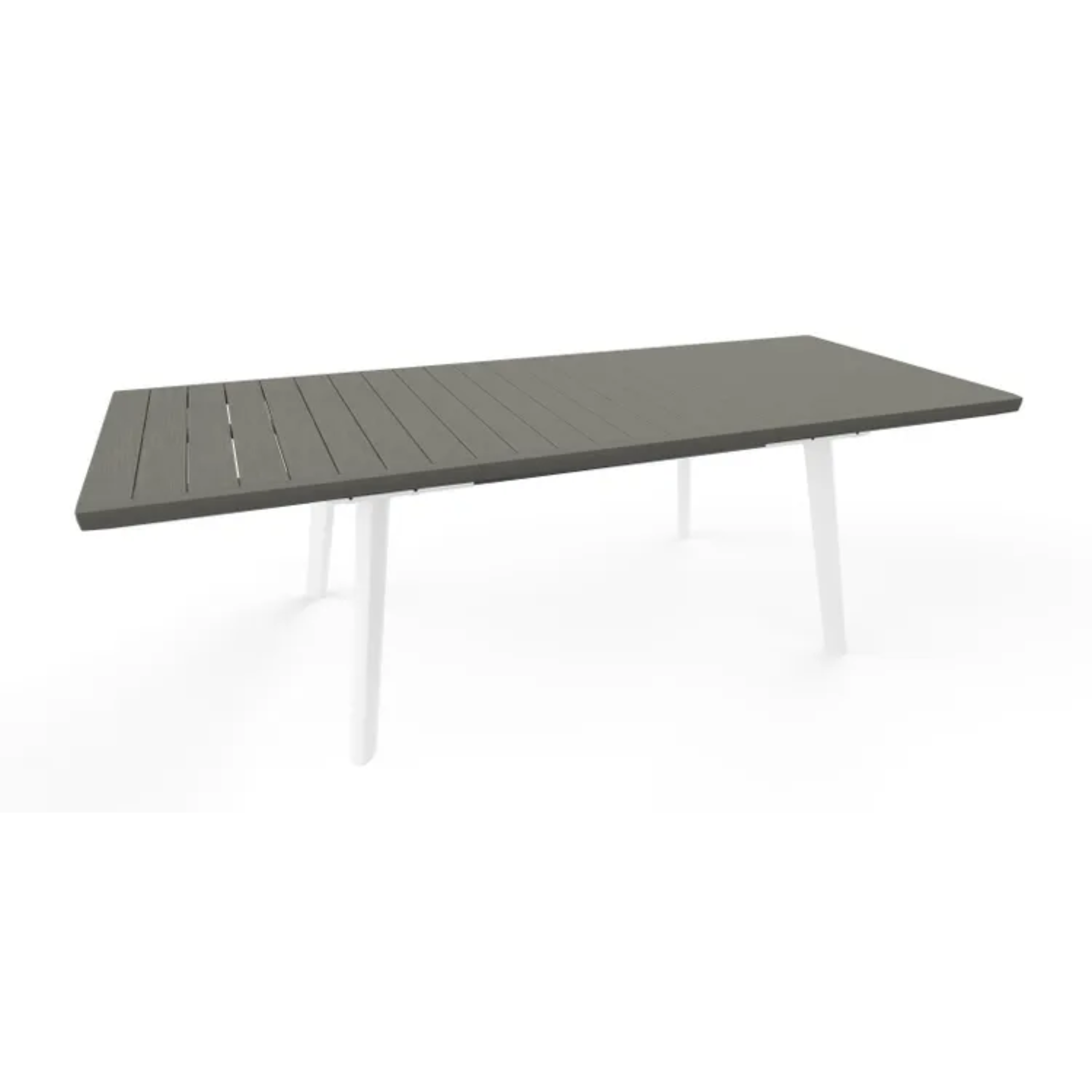 "Harmony" extendable outdoor table in resin with wood-effect slats, 241x100.5 cm, 76.5 cm high.