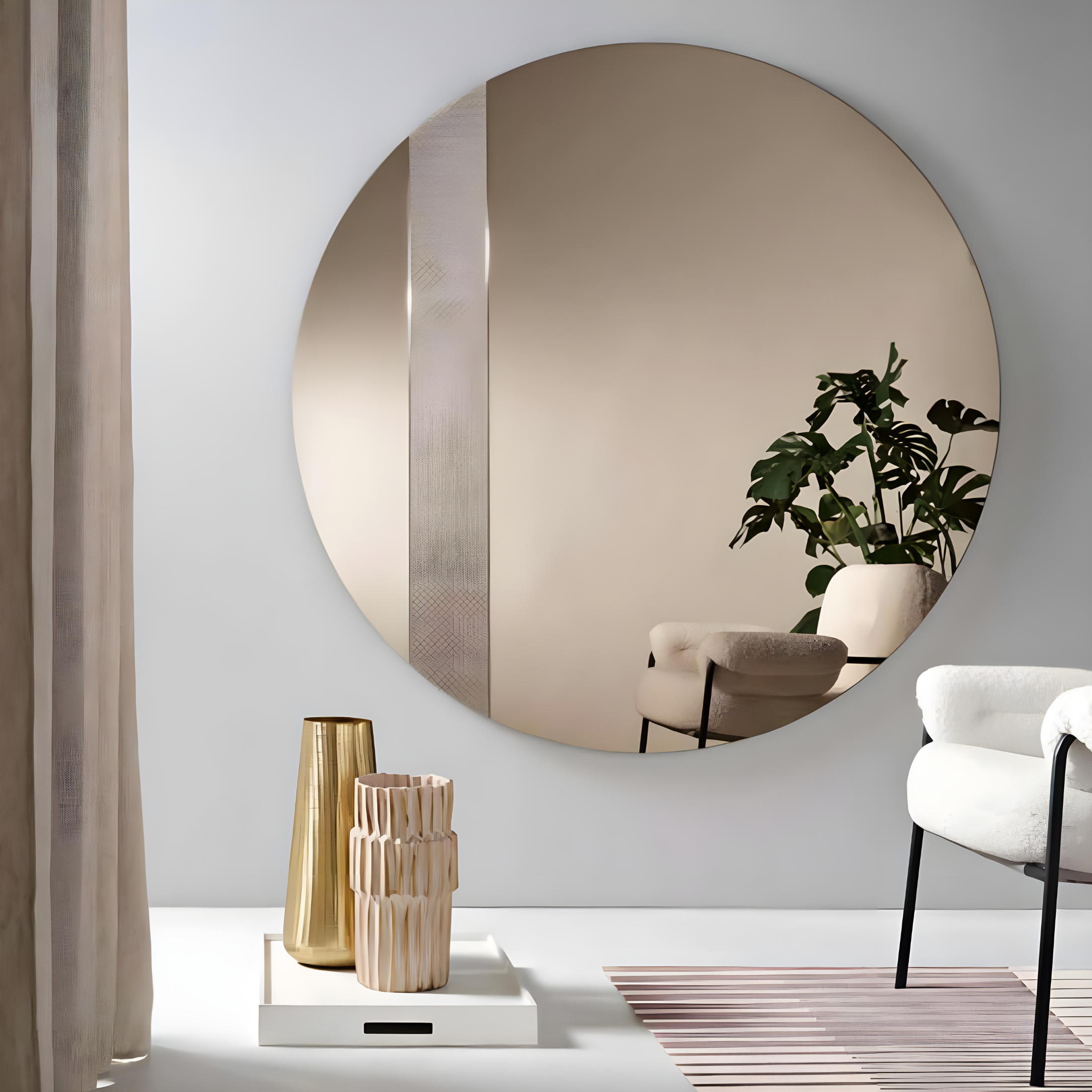 "Aurelis" round living room mirror with elegant frameless mesh insert