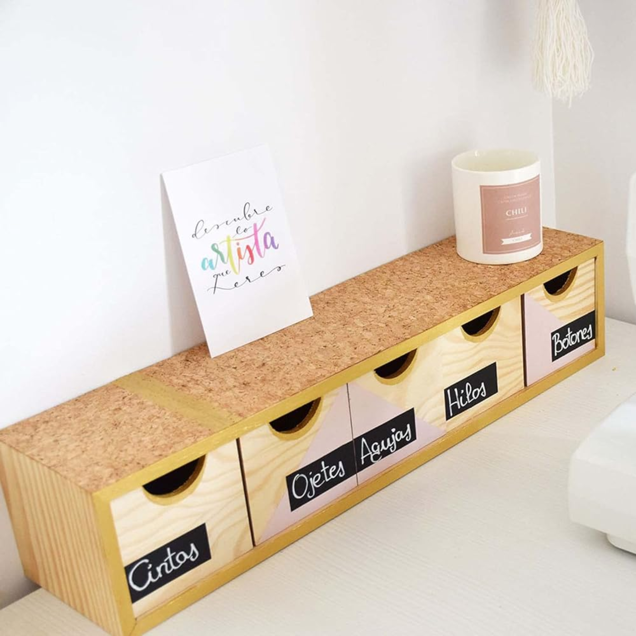 Cassettiera in legno naturale certificato "Mini5" con 5 cassetti cm 57x13 12h