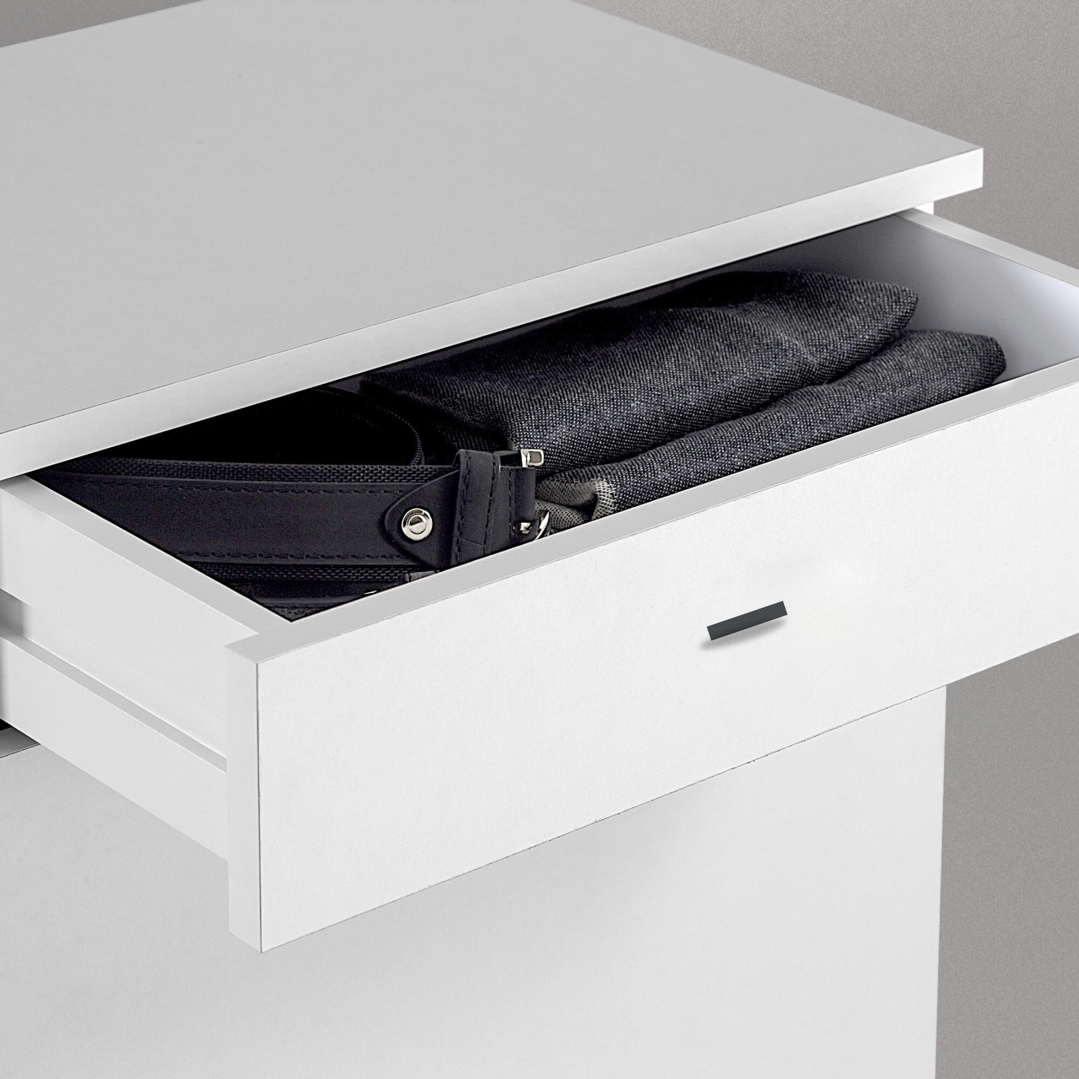 Low multipurpose cabinet with 1 door and 1 drawer "Kena" in white lacquered wood 46x34 cm 80h